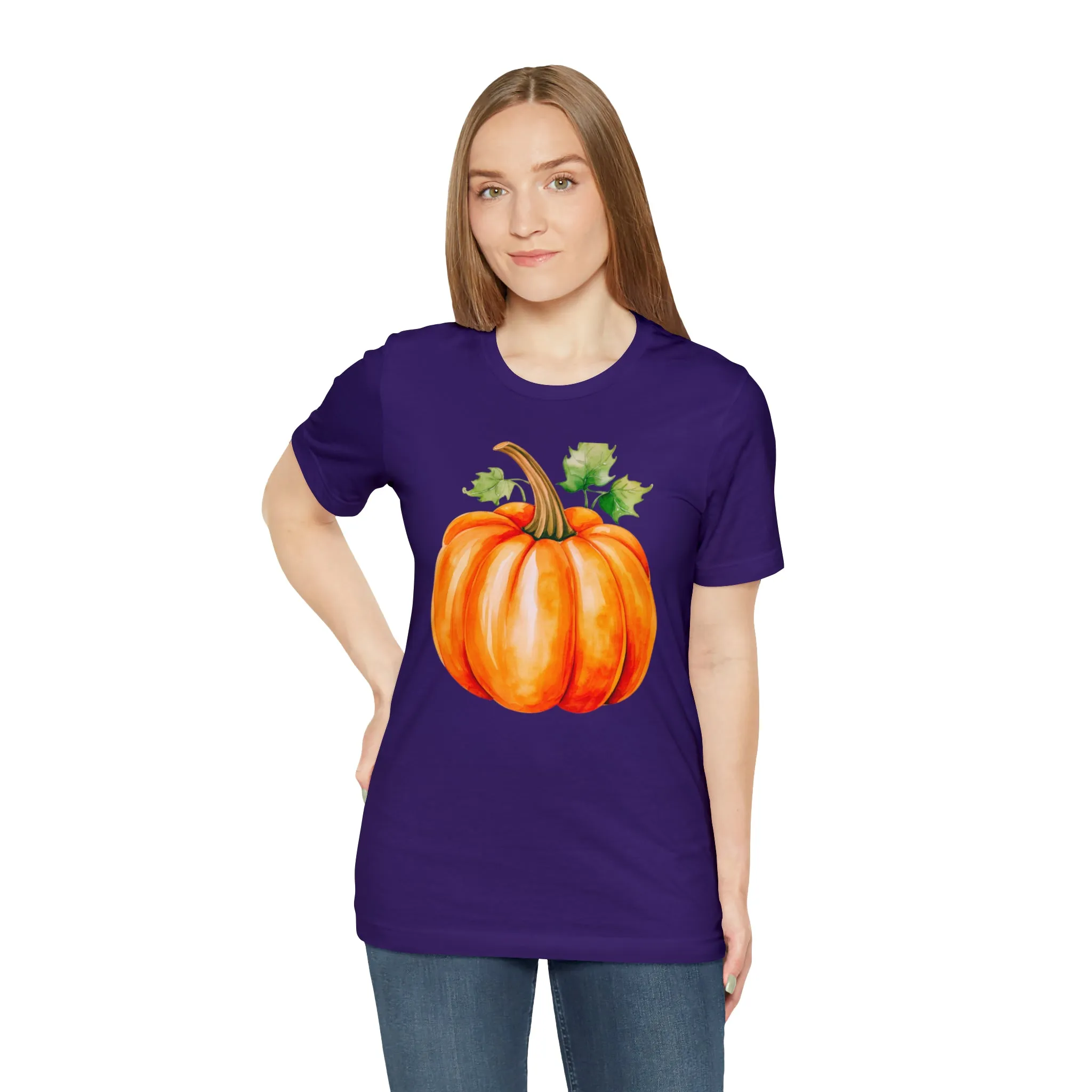 Orange Fall Pumpkin T-Shirt | Fall Thanksgiving Tee |  Bella Canvas 3001 Unisex |  Watercolor Pumpkin Short Sleeve Tshirt