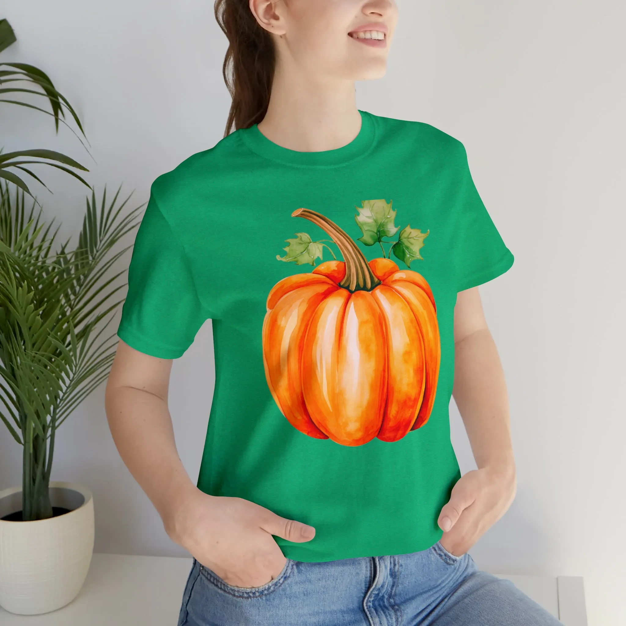 Orange Fall Pumpkin T-Shirt | Fall Thanksgiving Tee |  Bella Canvas 3001 Unisex |  Watercolor Pumpkin Short Sleeve Tshirt