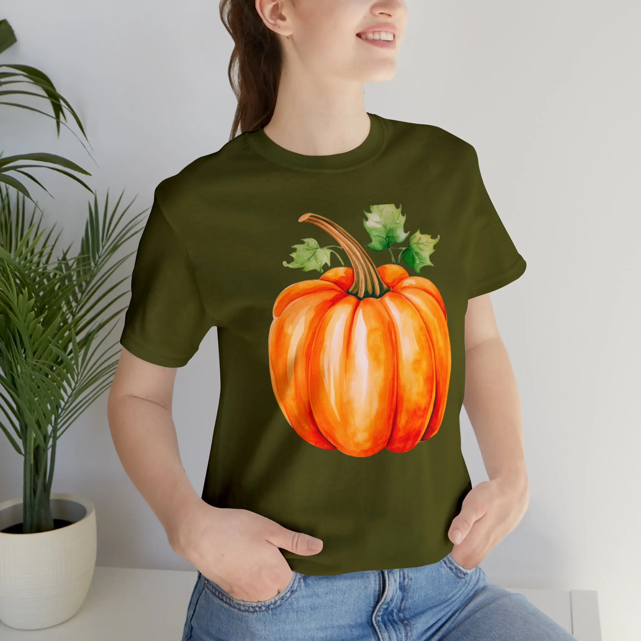 Orange Fall Pumpkin T-Shirt | Fall Thanksgiving Tee |  Bella Canvas 3001 Unisex |  Watercolor Pumpkin Short Sleeve Tshirt