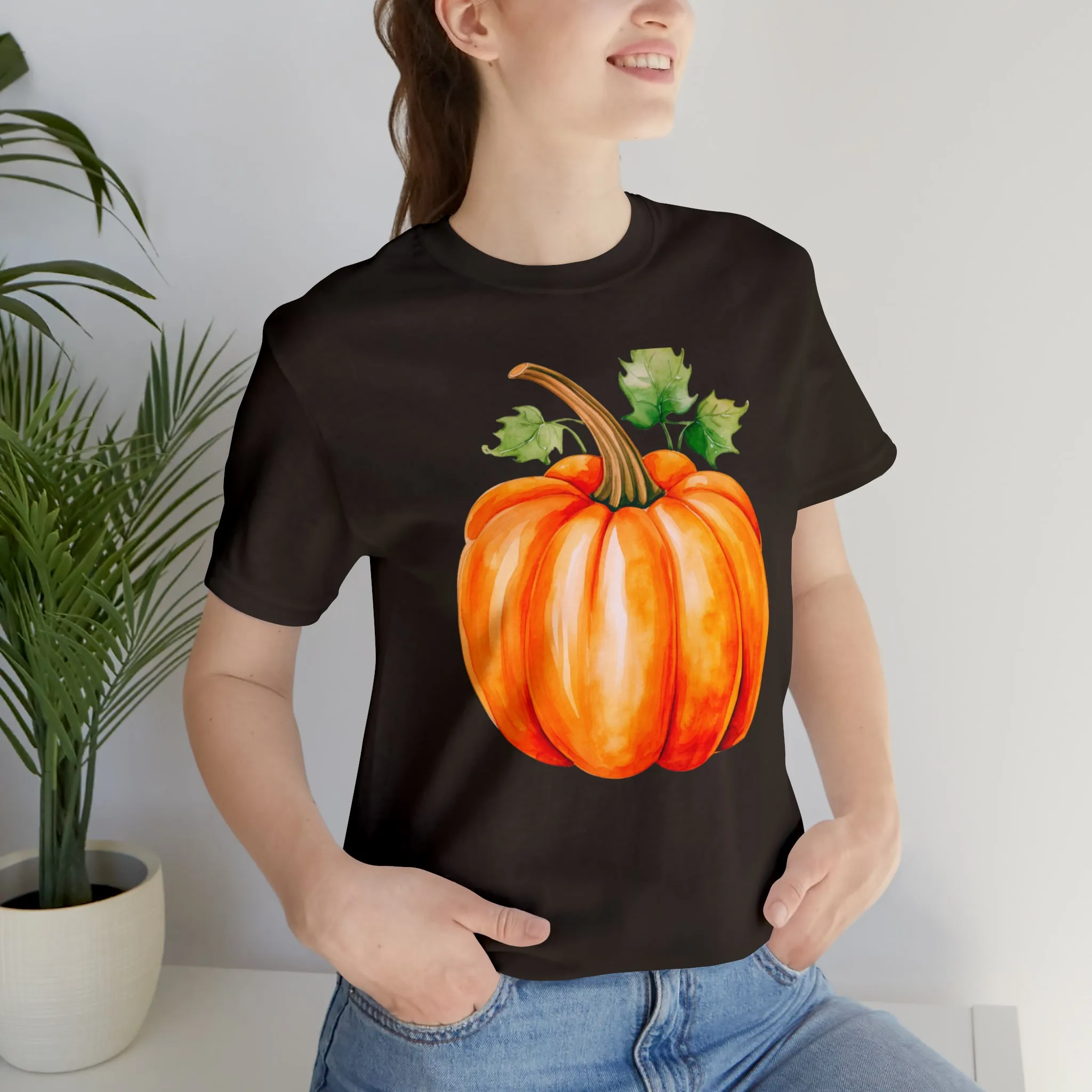 Orange Fall Pumpkin T-Shirt | Fall Thanksgiving Tee |  Bella Canvas 3001 Unisex |  Watercolor Pumpkin Short Sleeve Tshirt