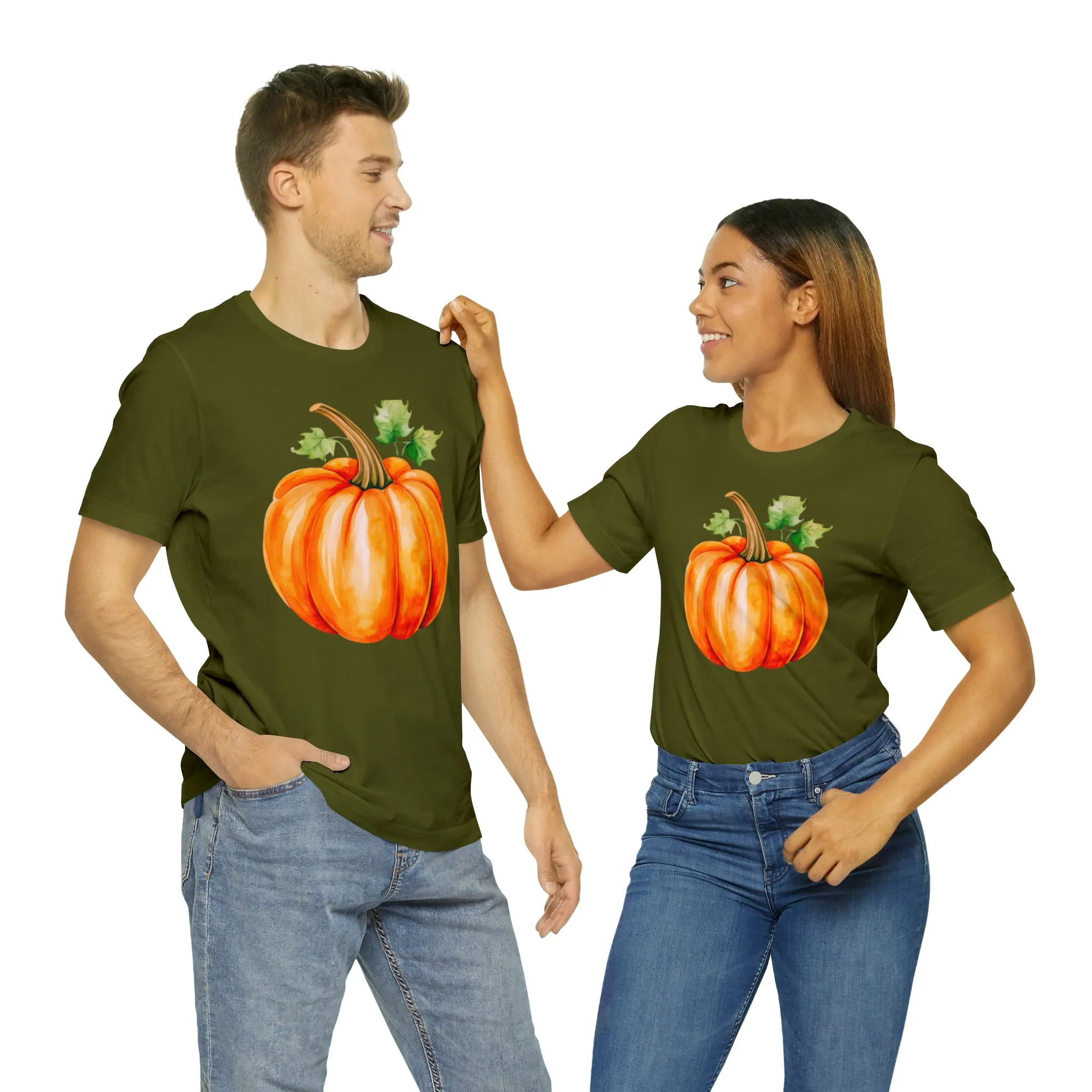 Orange Fall Pumpkin T-Shirt | Fall Thanksgiving Tee |  Bella Canvas 3001 Unisex |  Watercolor Pumpkin Short Sleeve Tshirt