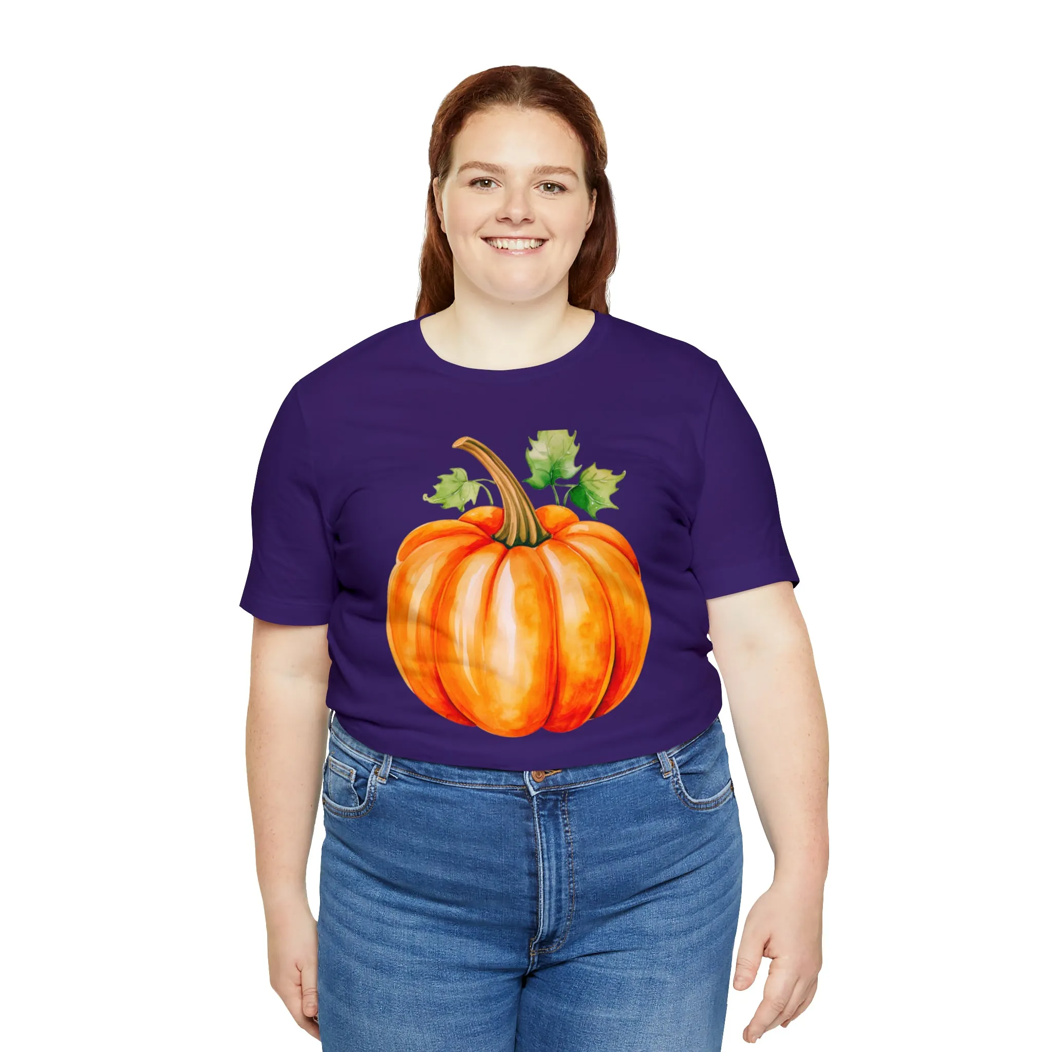 Orange Fall Pumpkin T-Shirt | Fall Thanksgiving Tee |  Bella Canvas 3001 Unisex |  Watercolor Pumpkin Short Sleeve Tshirt