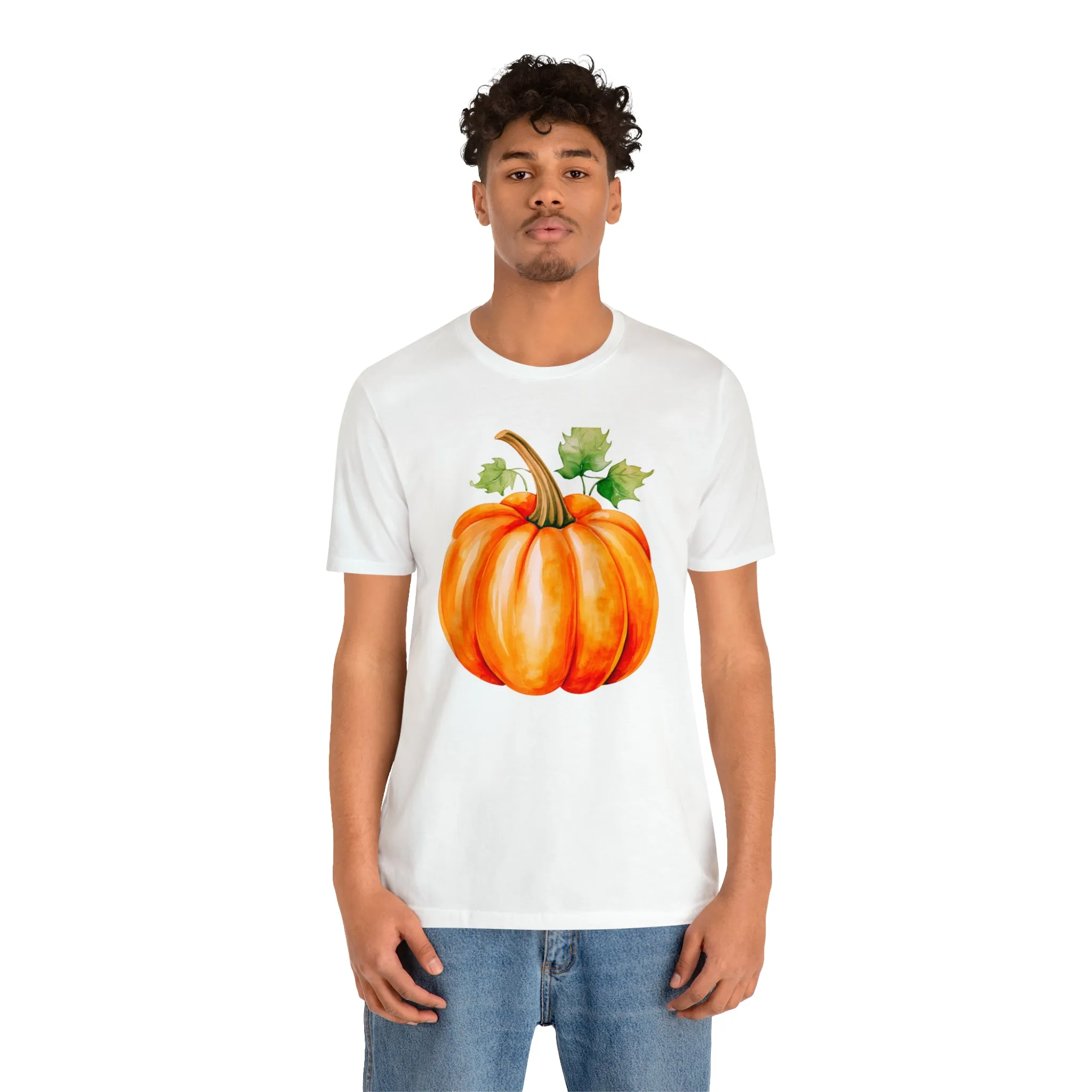 Orange Fall Pumpkin T-Shirt | Fall Thanksgiving Tee |  Bella Canvas 3001 Unisex |  Watercolor Pumpkin Short Sleeve Tshirt
