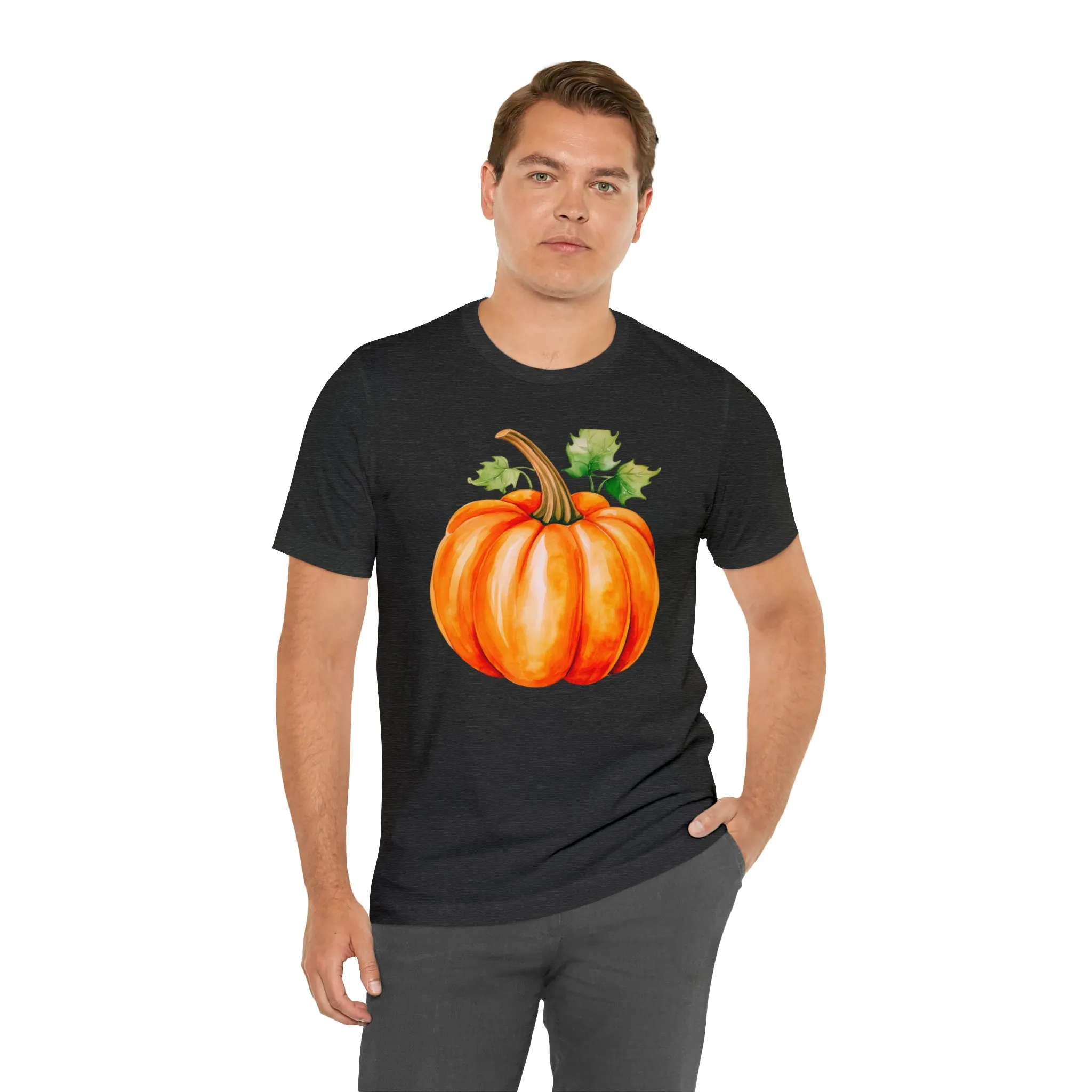 Orange Fall Pumpkin T-Shirt | Fall Thanksgiving Tee |  Bella Canvas 3001 Unisex |  Watercolor Pumpkin Short Sleeve Tshirt