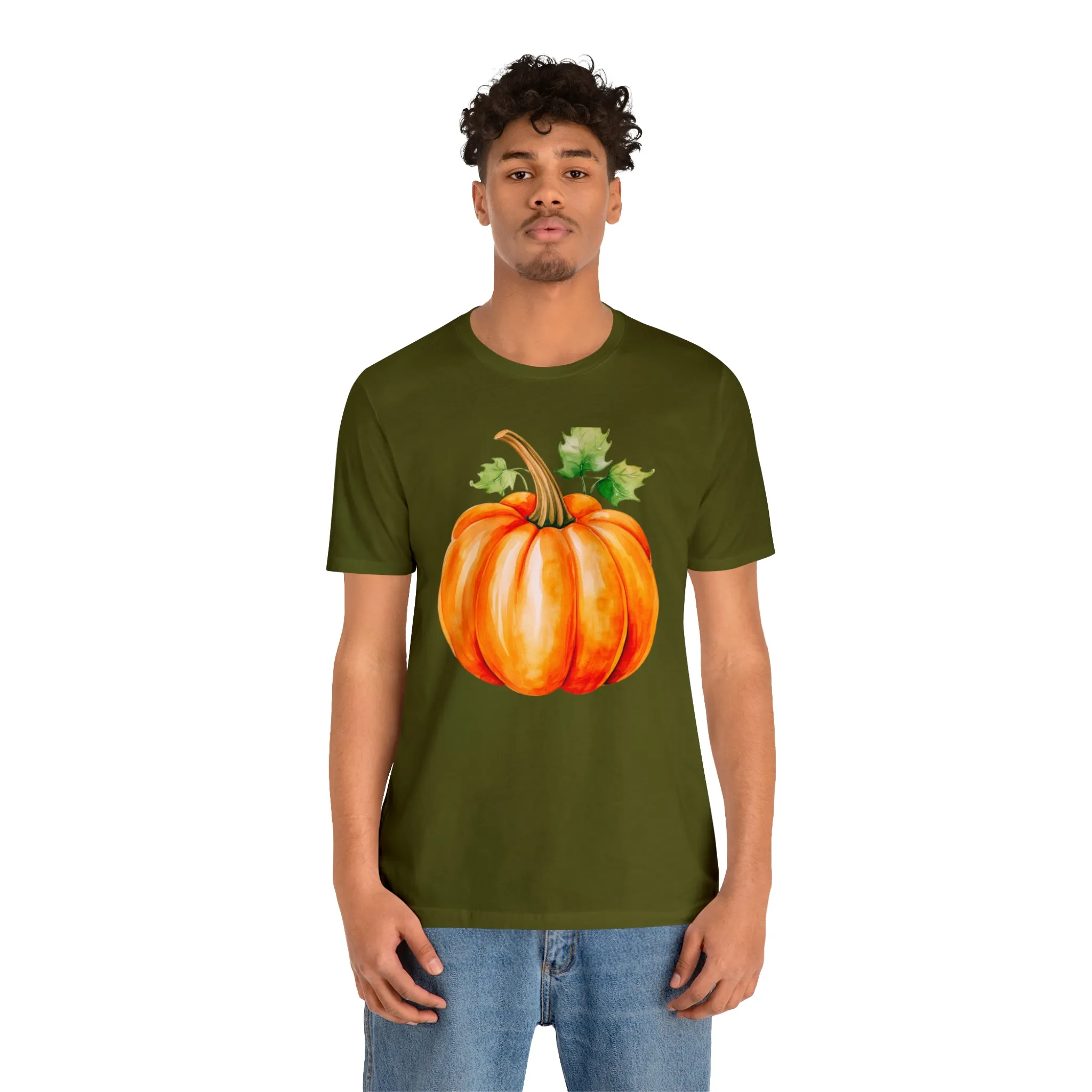 Orange Fall Pumpkin T-Shirt | Fall Thanksgiving Tee |  Bella Canvas 3001 Unisex |  Watercolor Pumpkin Short Sleeve Tshirt