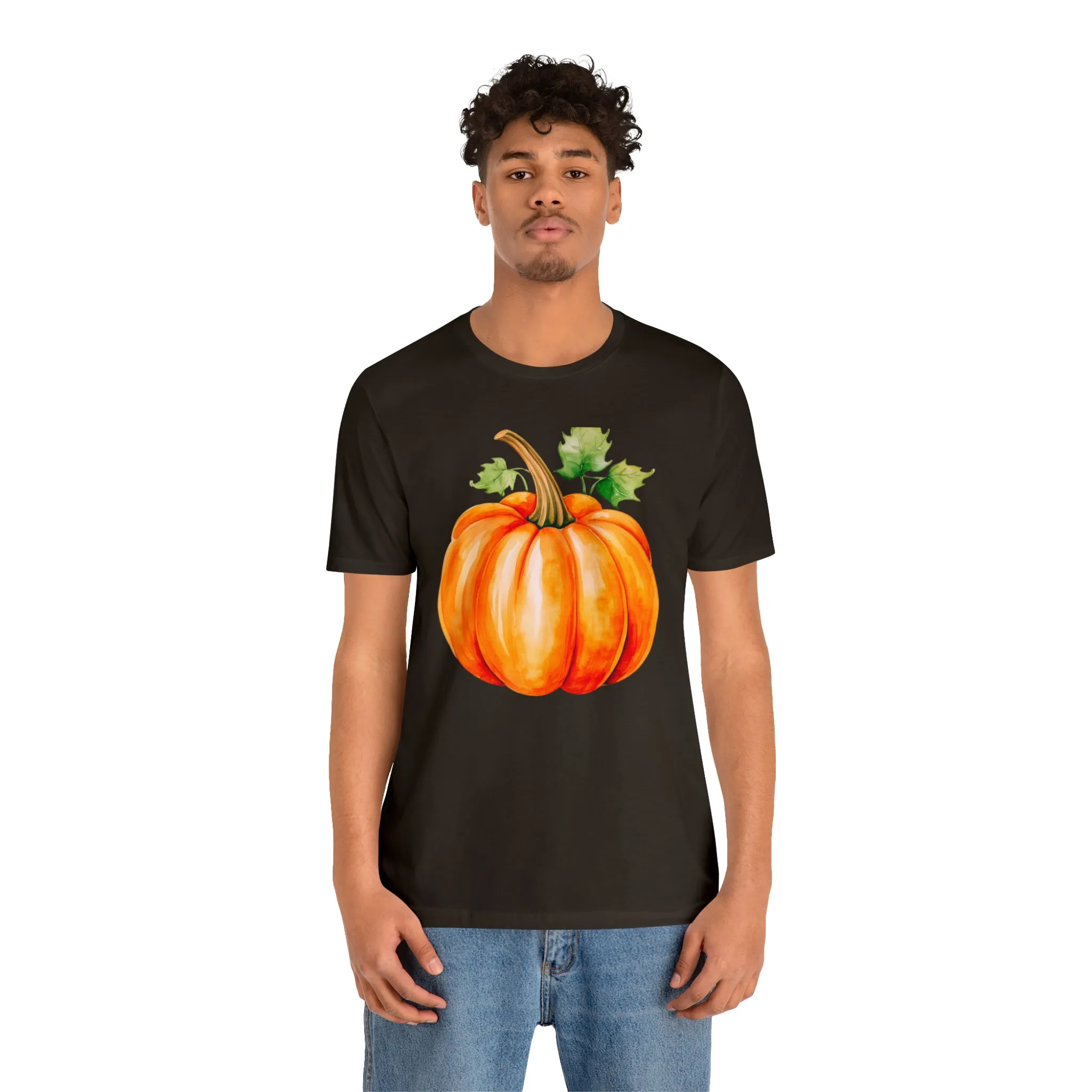 Orange Fall Pumpkin T-Shirt | Fall Thanksgiving Tee |  Bella Canvas 3001 Unisex |  Watercolor Pumpkin Short Sleeve Tshirt