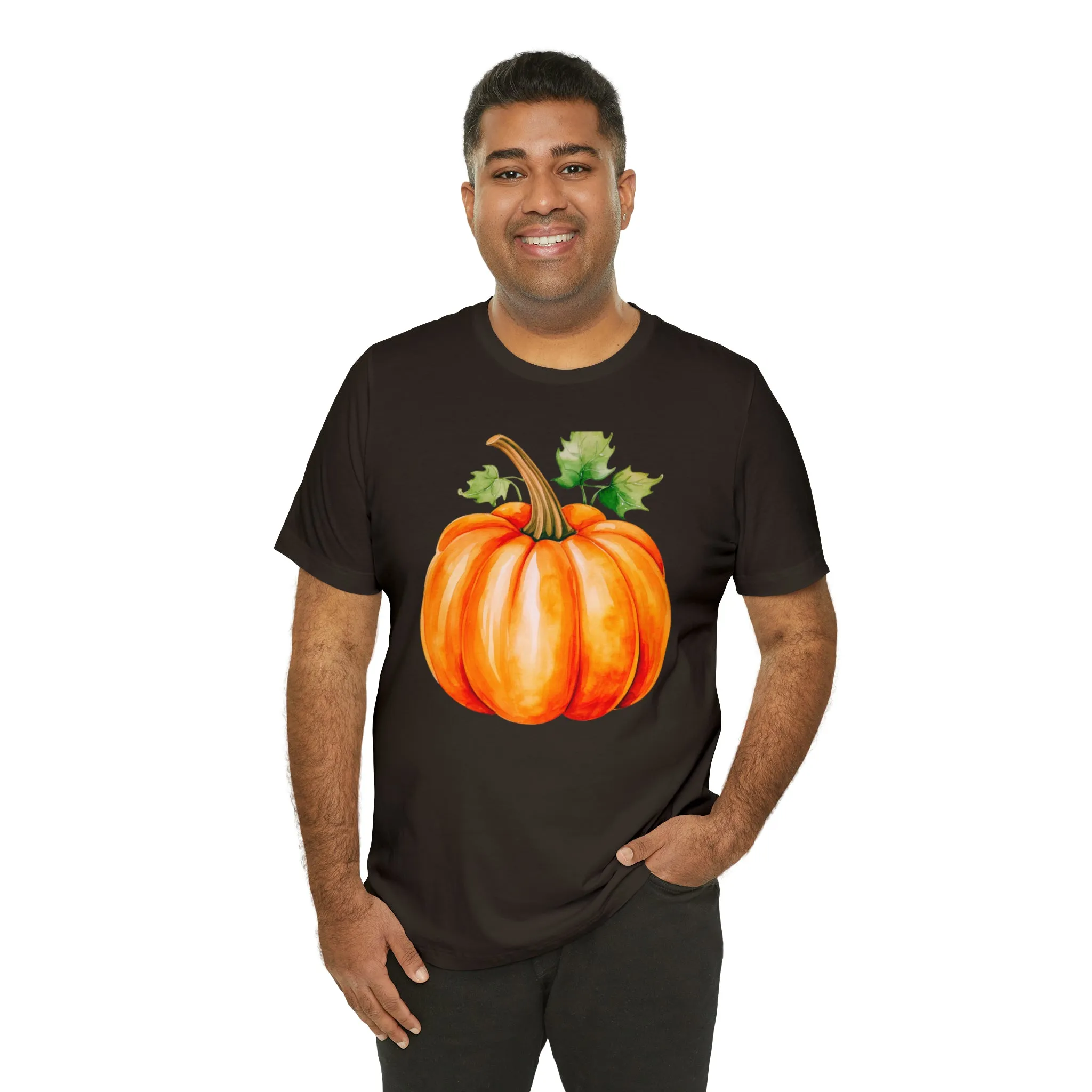 Orange Fall Pumpkin T-Shirt | Fall Thanksgiving Tee |  Bella Canvas 3001 Unisex |  Watercolor Pumpkin Short Sleeve Tshirt