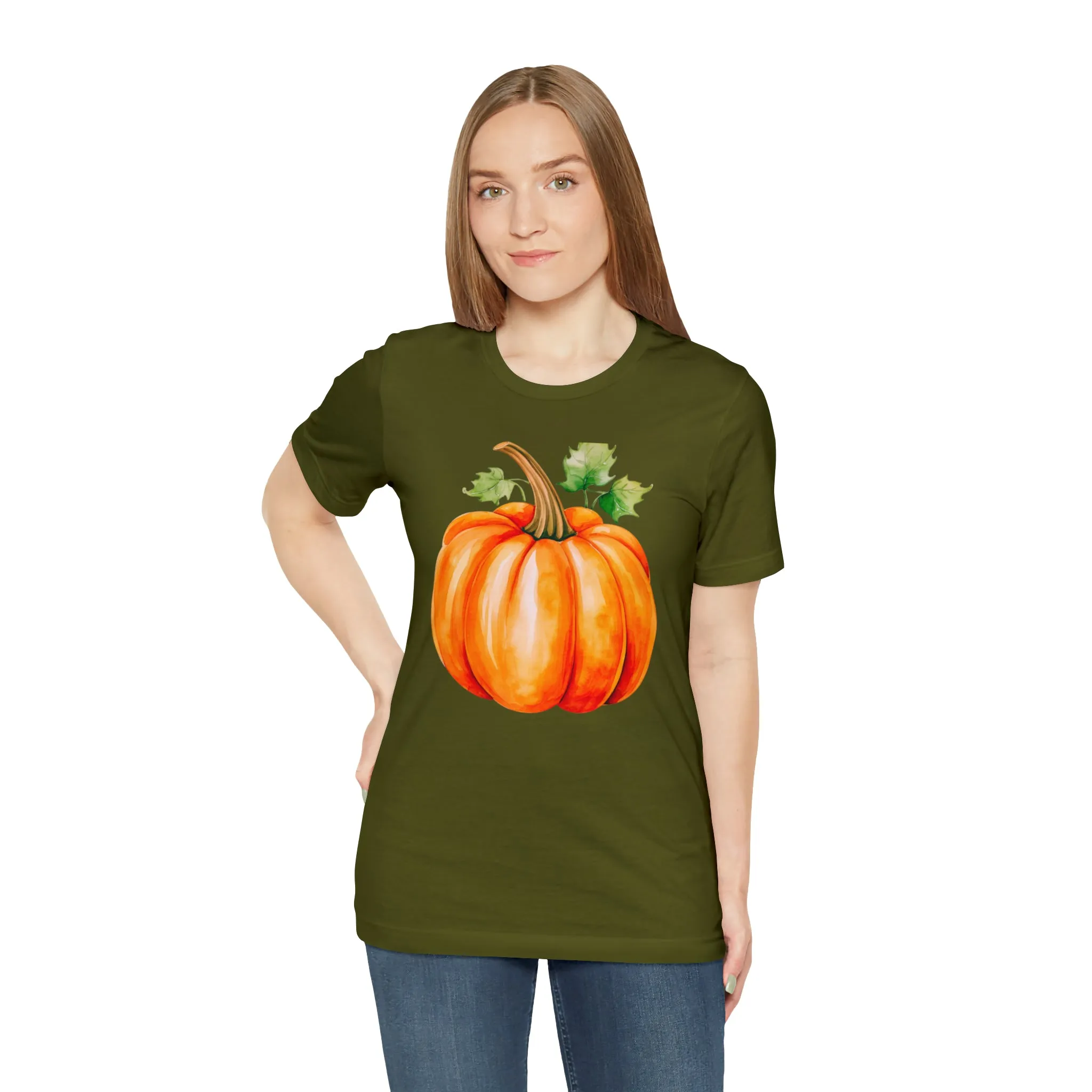 Orange Fall Pumpkin T-Shirt | Fall Thanksgiving Tee |  Bella Canvas 3001 Unisex |  Watercolor Pumpkin Short Sleeve Tshirt