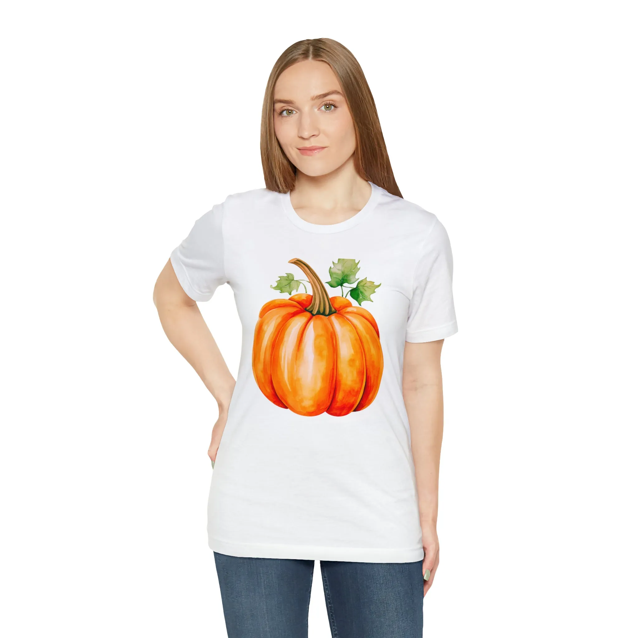 Orange Fall Pumpkin T-Shirt | Fall Thanksgiving Tee |  Bella Canvas 3001 Unisex |  Watercolor Pumpkin Short Sleeve Tshirt