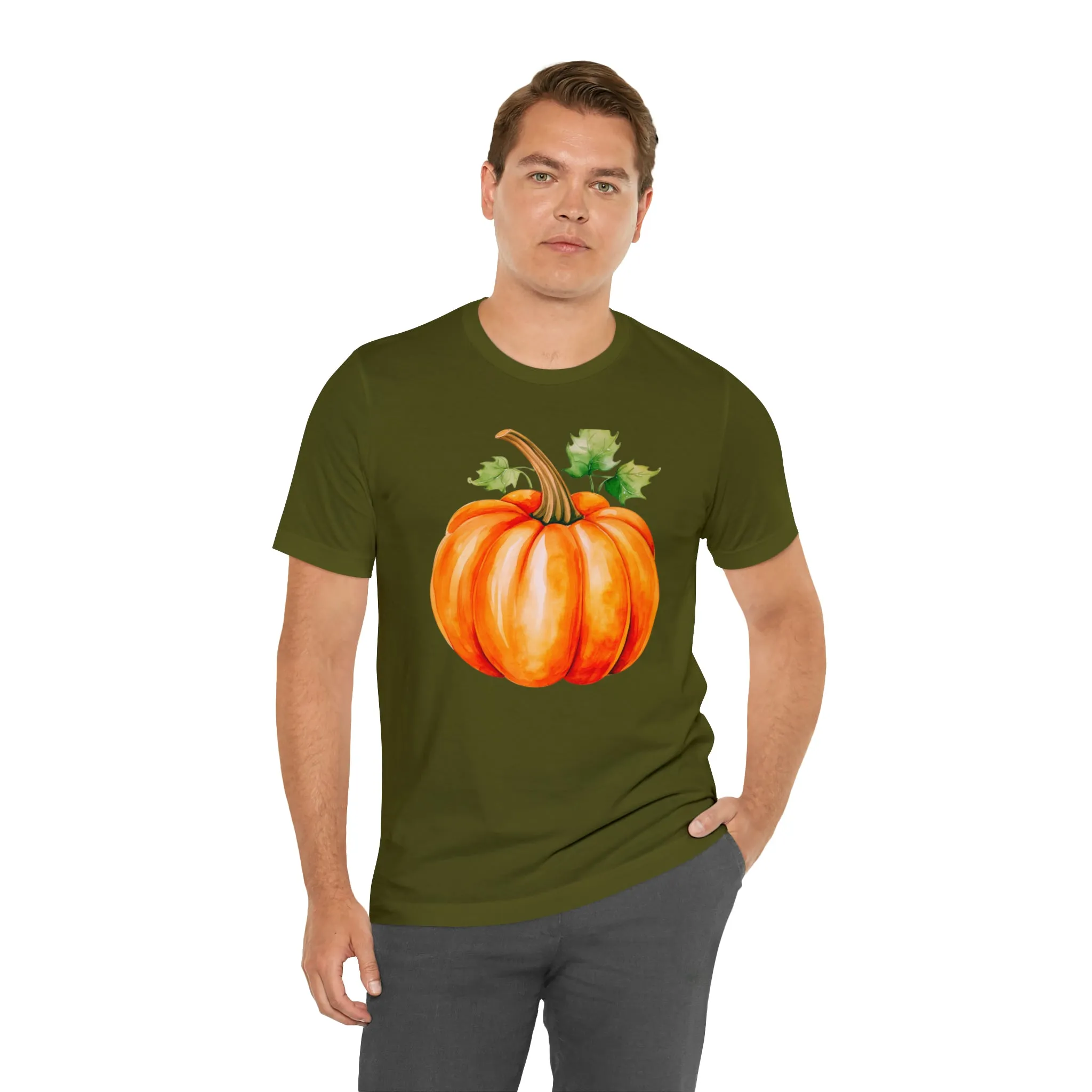 Orange Fall Pumpkin T-Shirt | Fall Thanksgiving Tee |  Bella Canvas 3001 Unisex |  Watercolor Pumpkin Short Sleeve Tshirt