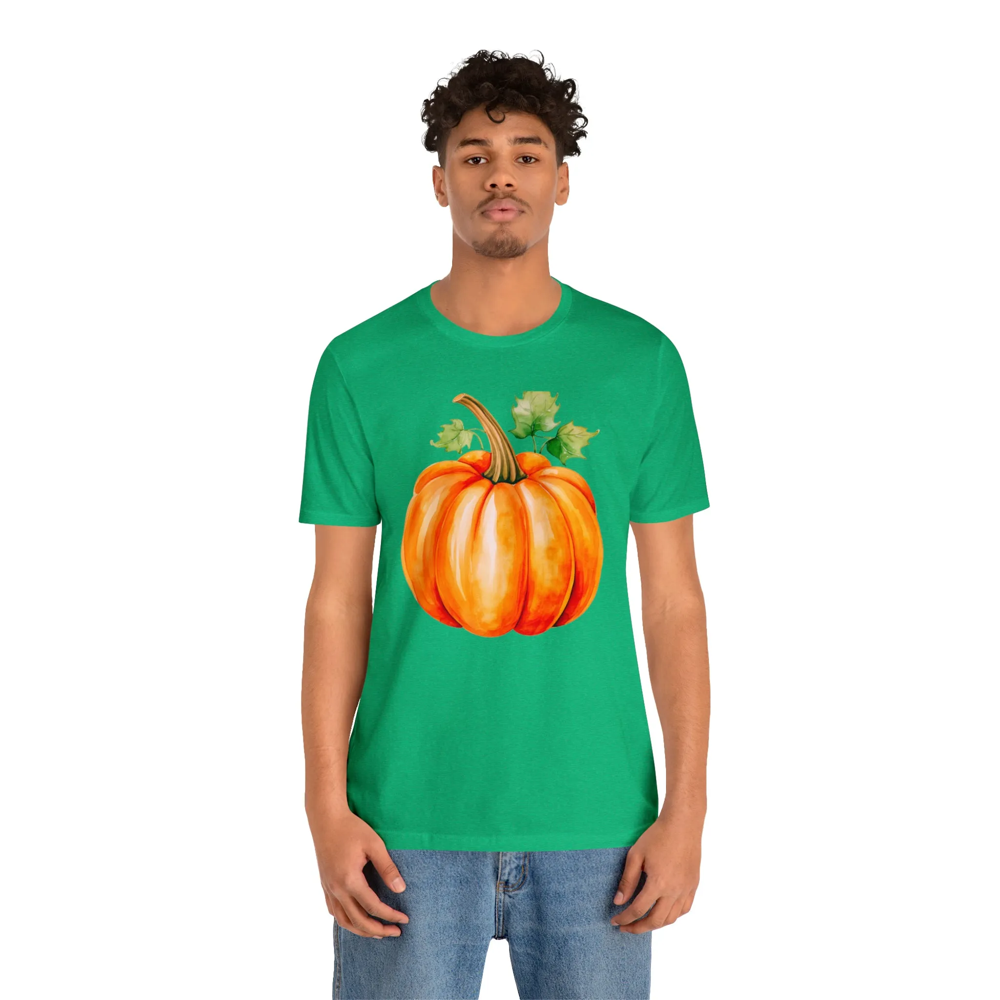 Orange Fall Pumpkin T-Shirt | Fall Thanksgiving Tee |  Bella Canvas 3001 Unisex |  Watercolor Pumpkin Short Sleeve Tshirt
