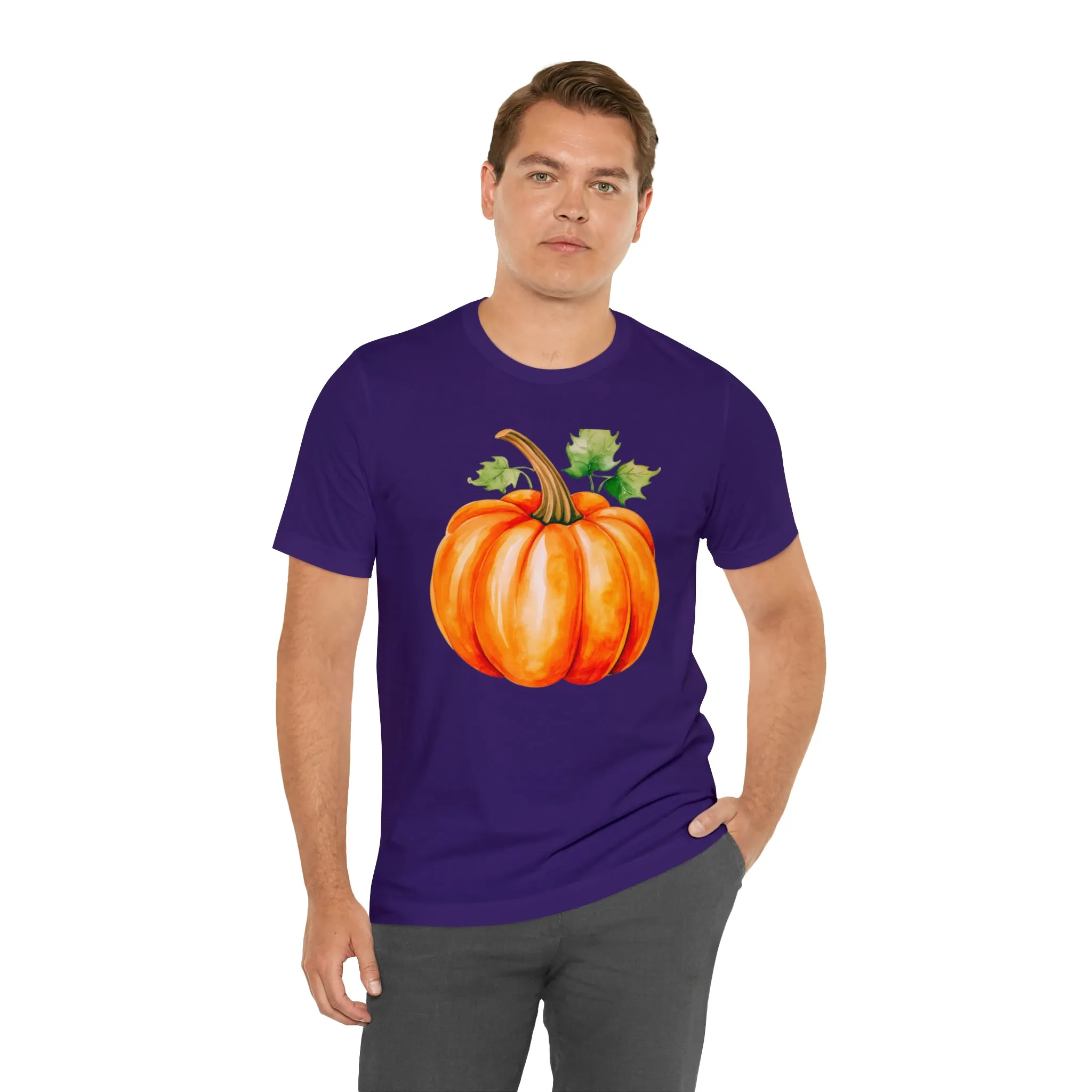 Orange Fall Pumpkin T-Shirt | Fall Thanksgiving Tee |  Bella Canvas 3001 Unisex |  Watercolor Pumpkin Short Sleeve Tshirt