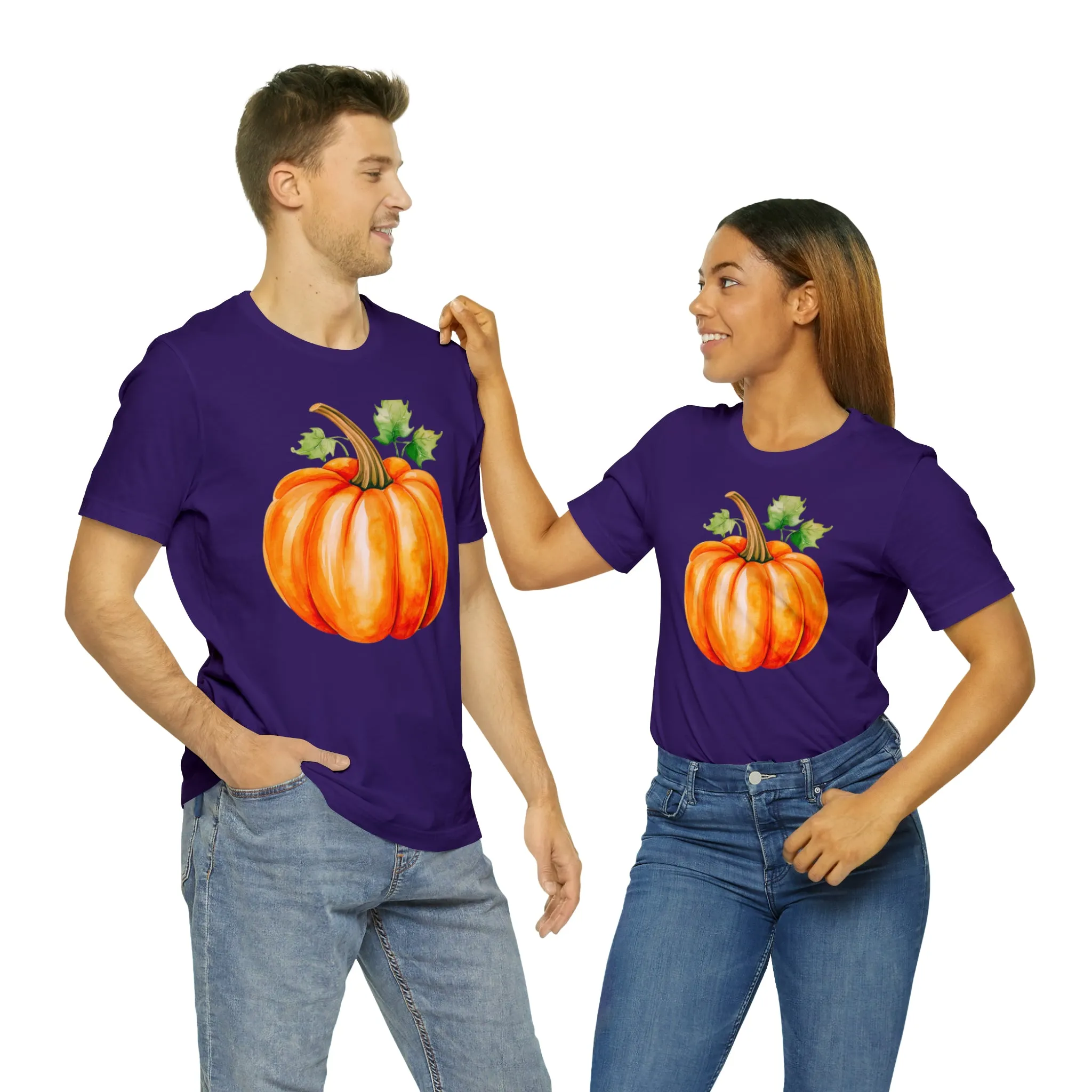 Orange Fall Pumpkin T-Shirt | Fall Thanksgiving Tee |  Bella Canvas 3001 Unisex |  Watercolor Pumpkin Short Sleeve Tshirt