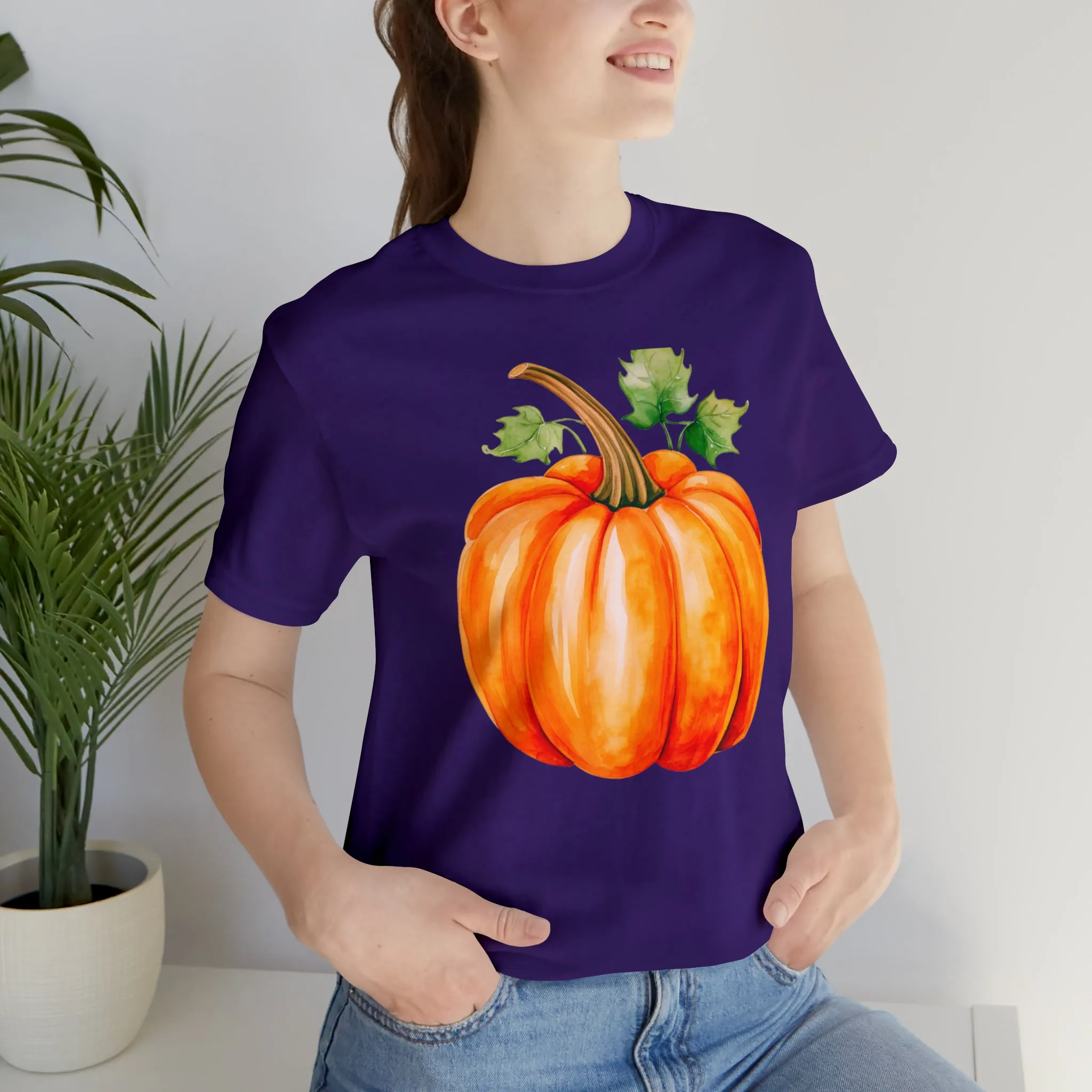 Orange Fall Pumpkin T-Shirt | Fall Thanksgiving Tee |  Bella Canvas 3001 Unisex |  Watercolor Pumpkin Short Sleeve Tshirt