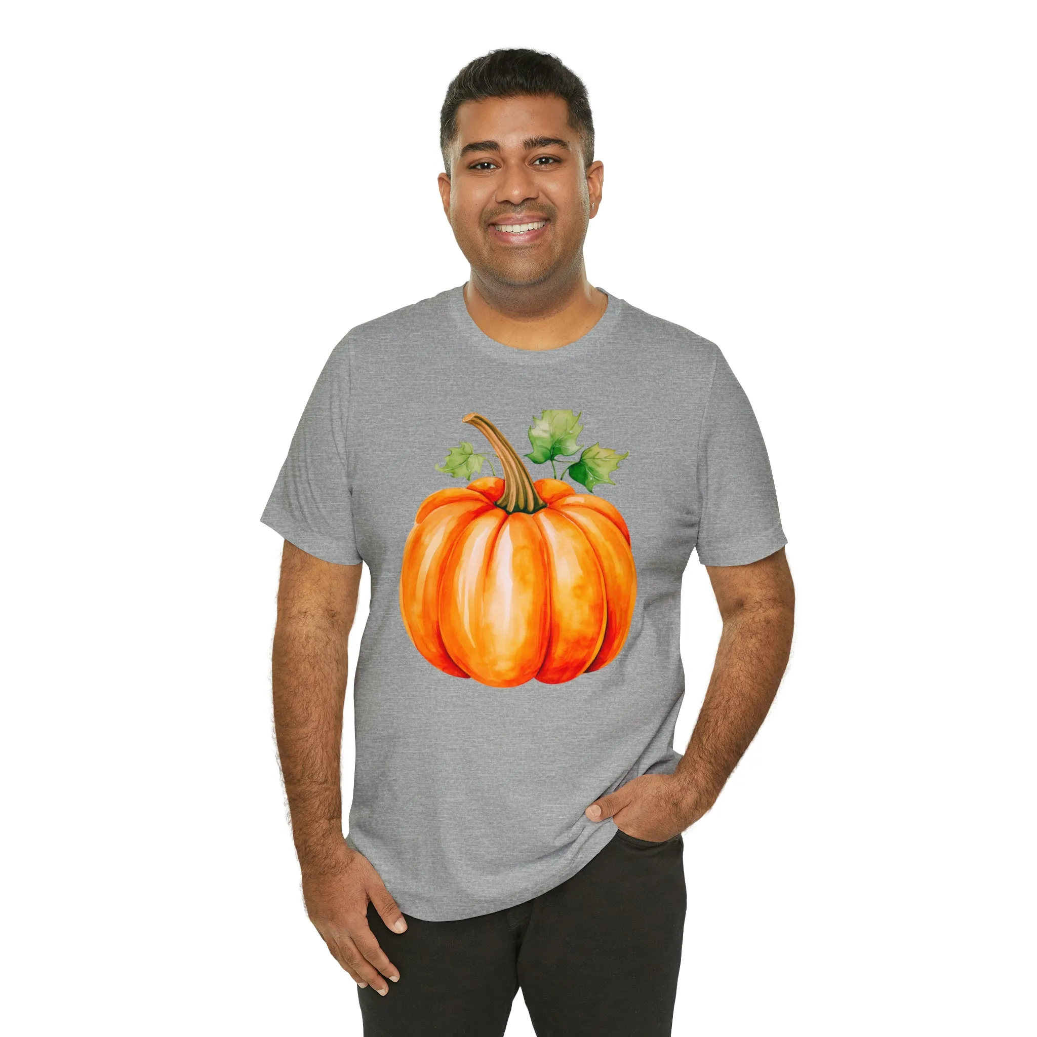 Orange Fall Pumpkin T-Shirt | Fall Thanksgiving Tee |  Bella Canvas 3001 Unisex |  Watercolor Pumpkin Short Sleeve Tshirt