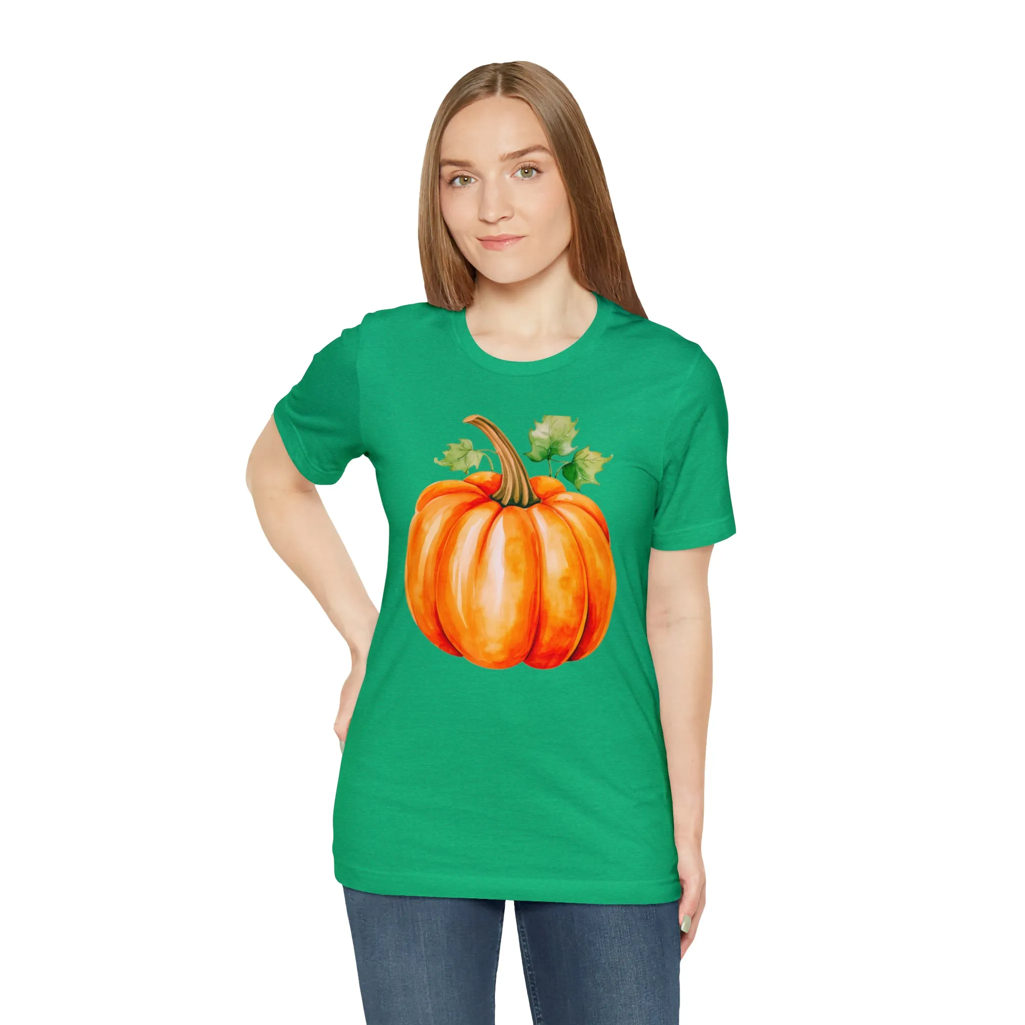 Orange Fall Pumpkin T-Shirt | Fall Thanksgiving Tee |  Bella Canvas 3001 Unisex |  Watercolor Pumpkin Short Sleeve Tshirt