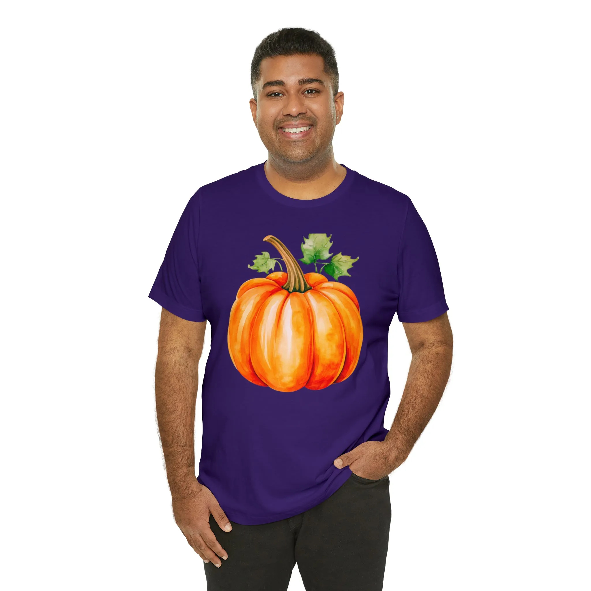 Orange Fall Pumpkin T-Shirt | Fall Thanksgiving Tee |  Bella Canvas 3001 Unisex |  Watercolor Pumpkin Short Sleeve Tshirt