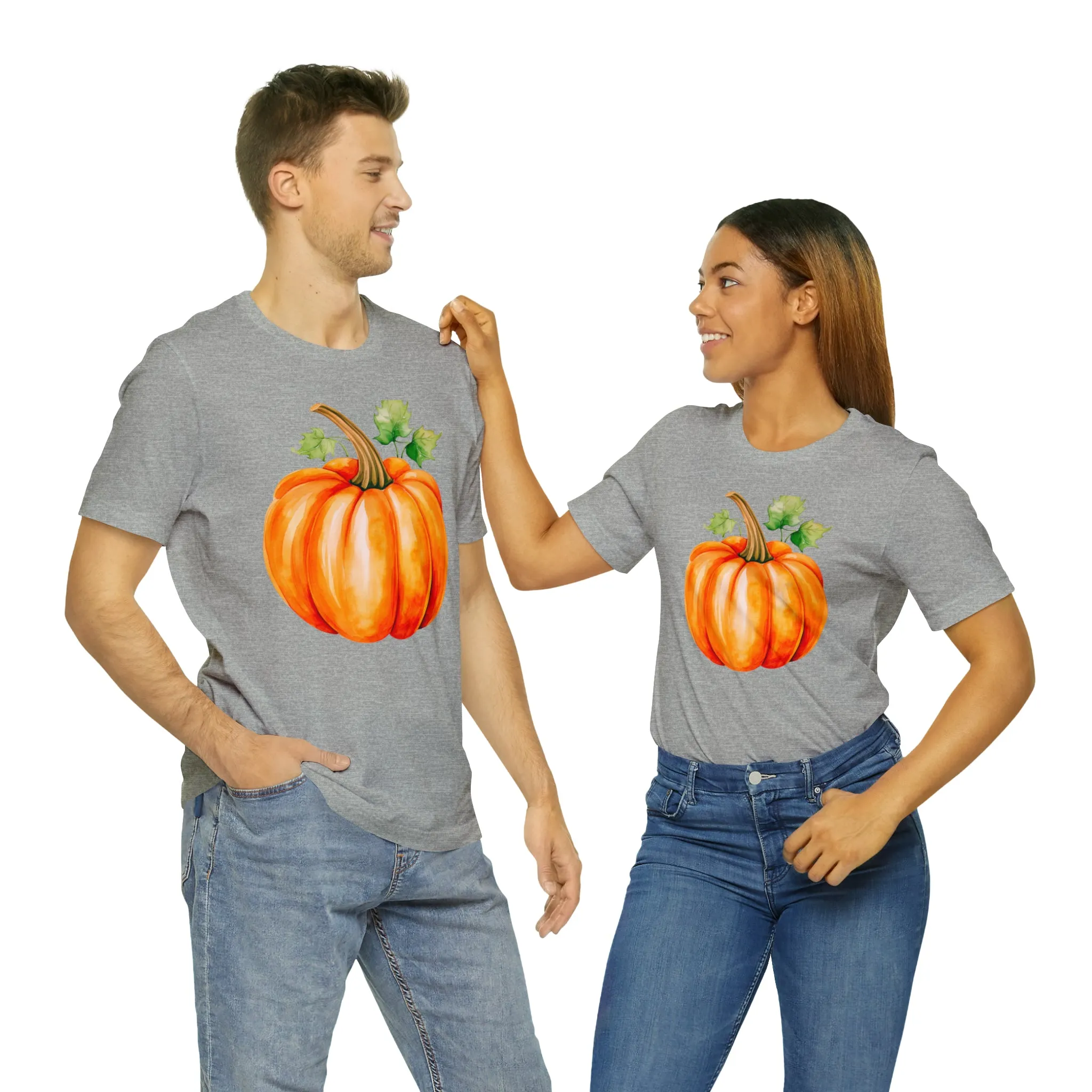 Orange Fall Pumpkin T-Shirt | Fall Thanksgiving Tee |  Bella Canvas 3001 Unisex |  Watercolor Pumpkin Short Sleeve Tshirt
