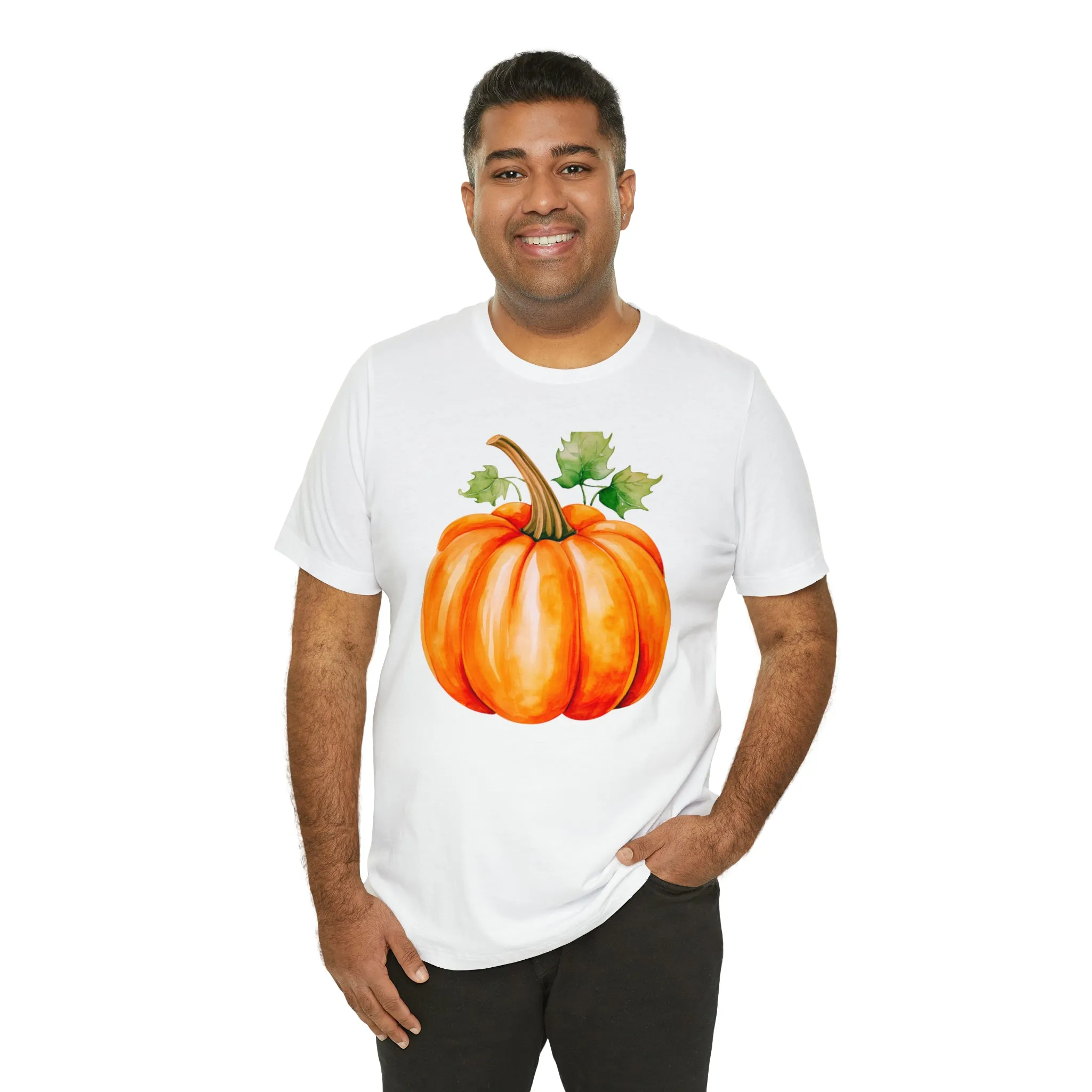 Orange Fall Pumpkin T-Shirt | Fall Thanksgiving Tee |  Bella Canvas 3001 Unisex |  Watercolor Pumpkin Short Sleeve Tshirt