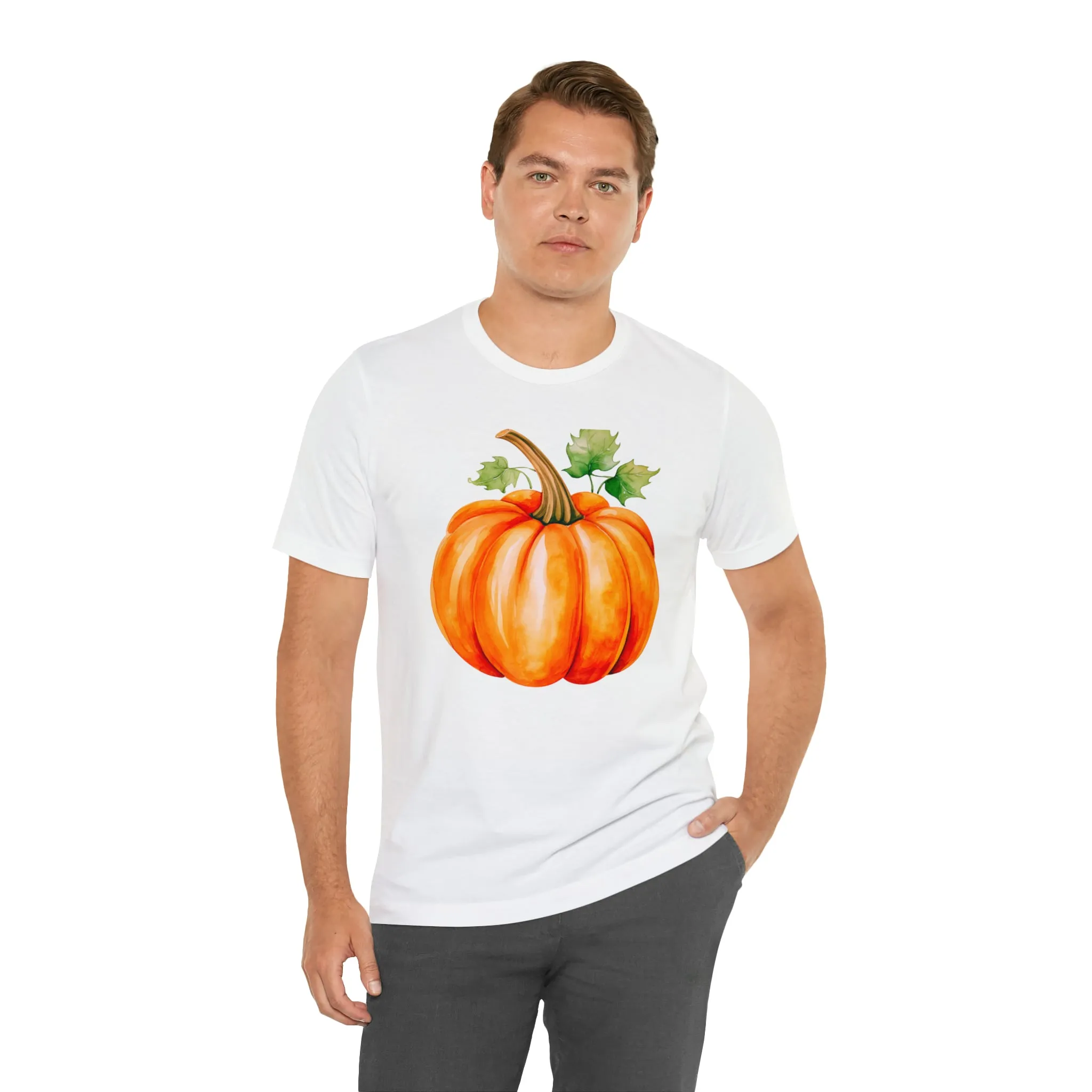 Orange Fall Pumpkin T-Shirt | Fall Thanksgiving Tee |  Bella Canvas 3001 Unisex |  Watercolor Pumpkin Short Sleeve Tshirt