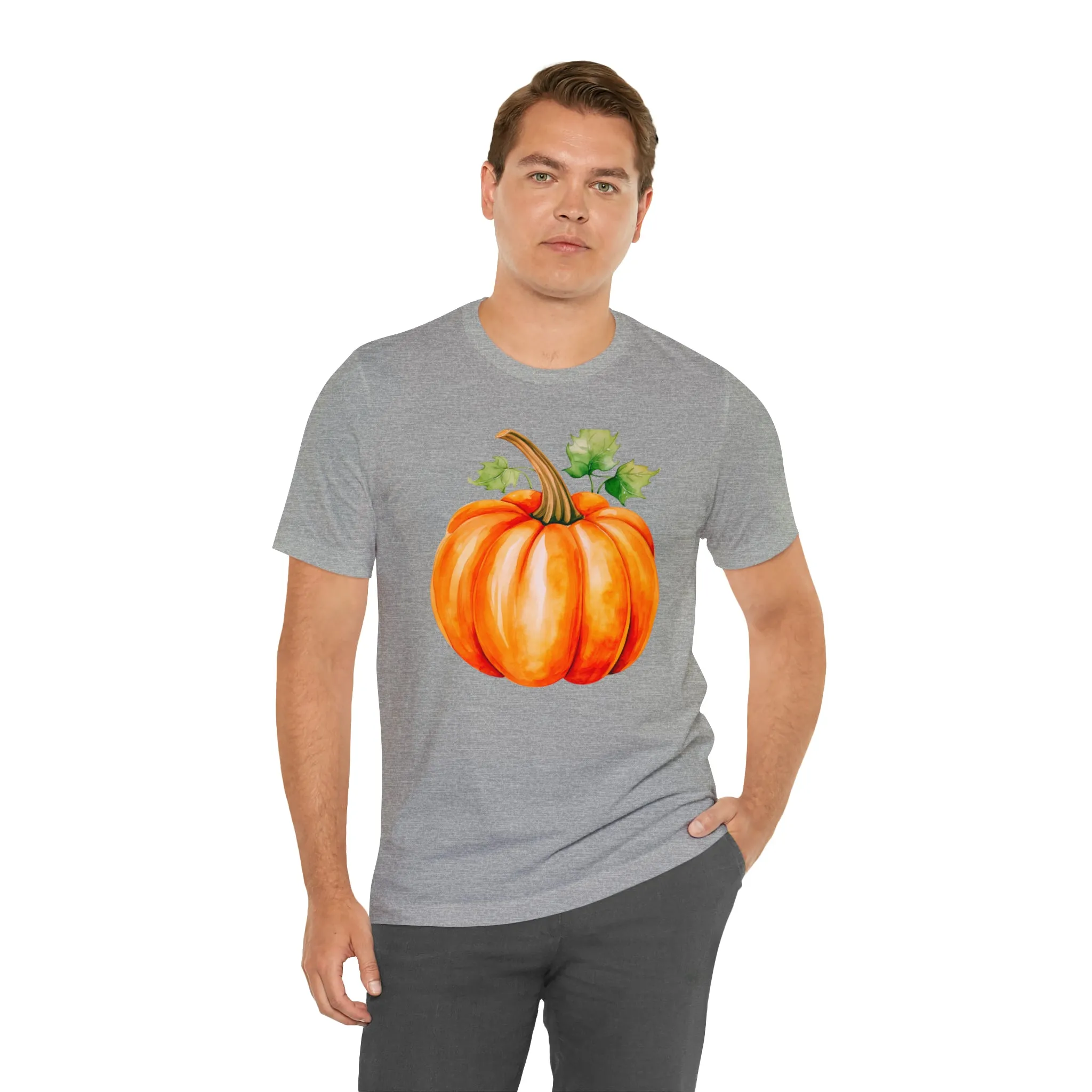 Orange Fall Pumpkin T-Shirt | Fall Thanksgiving Tee |  Bella Canvas 3001 Unisex |  Watercolor Pumpkin Short Sleeve Tshirt