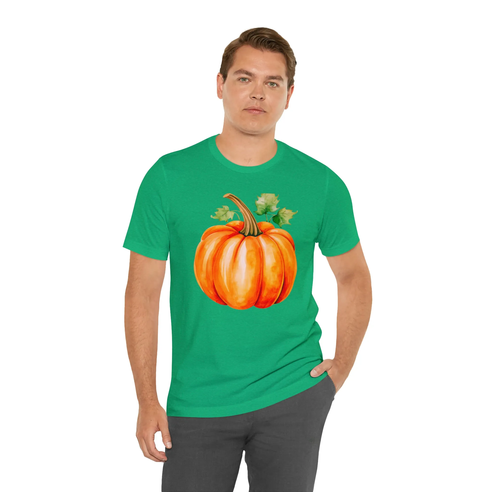 Orange Fall Pumpkin T-Shirt | Fall Thanksgiving Tee |  Bella Canvas 3001 Unisex |  Watercolor Pumpkin Short Sleeve Tshirt