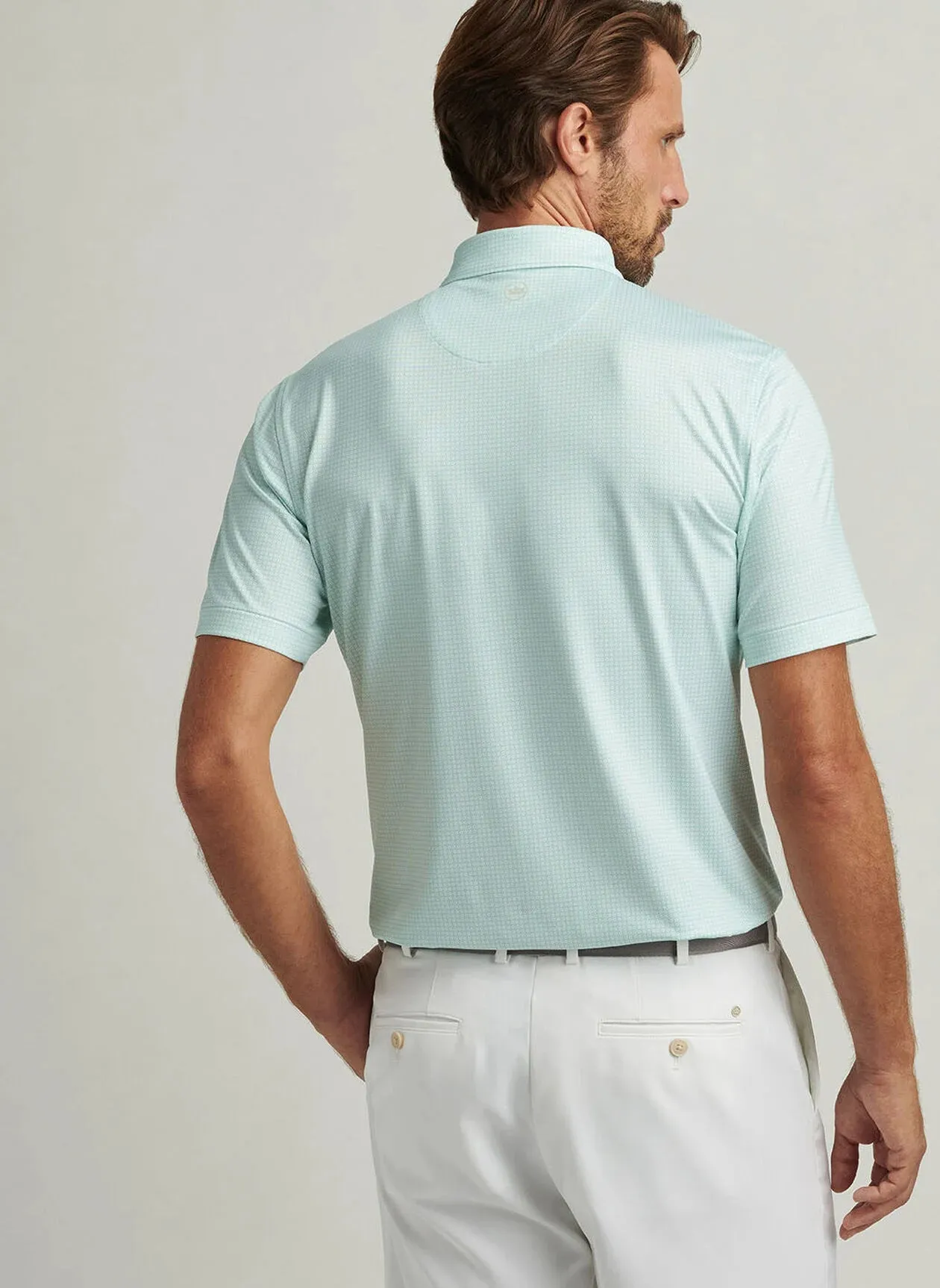 Orbit Performance Jersey Polo by Peter Millar - White w/ Pear Tart