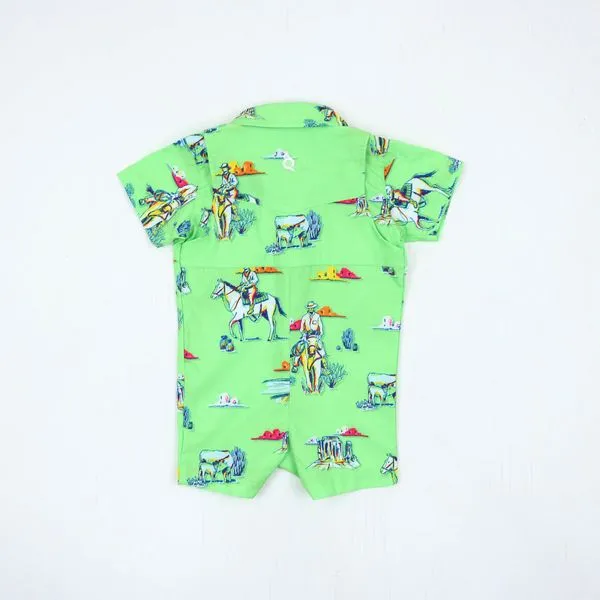 Palm Leaves Pearl Snap Romper || Blue Quail