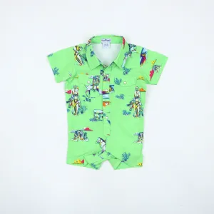 Palm Leaves Pearl Snap Romper || Blue Quail