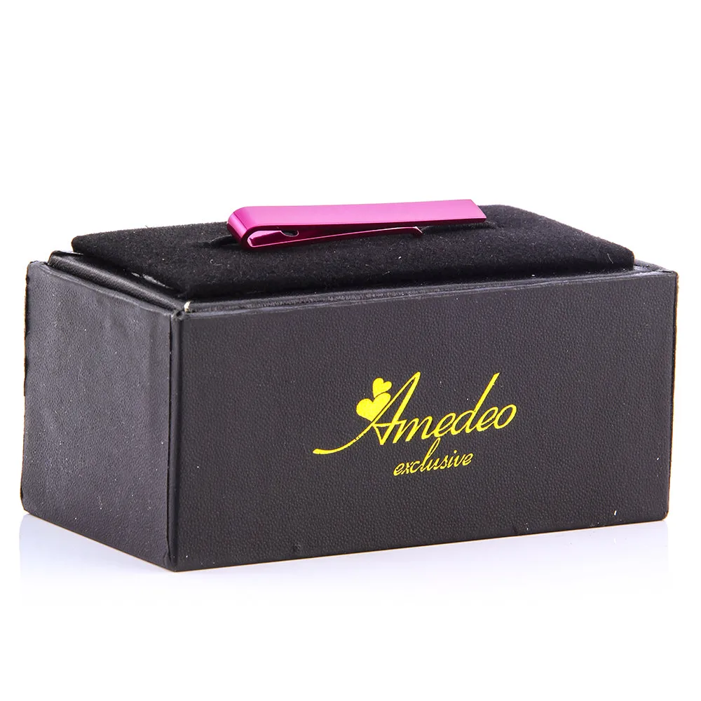 Pink Shiny Mens Tie Bars - Stylish Stainless Steel - Durable Tie Clips