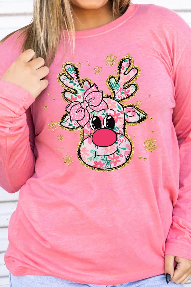 Preppy Blossom Reindeer Adult Soft-Tek Blend Long Sleeve Tee