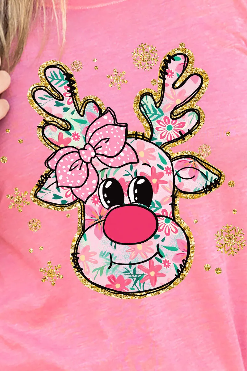 Preppy Blossom Reindeer Adult Soft-Tek Blend Long Sleeve Tee