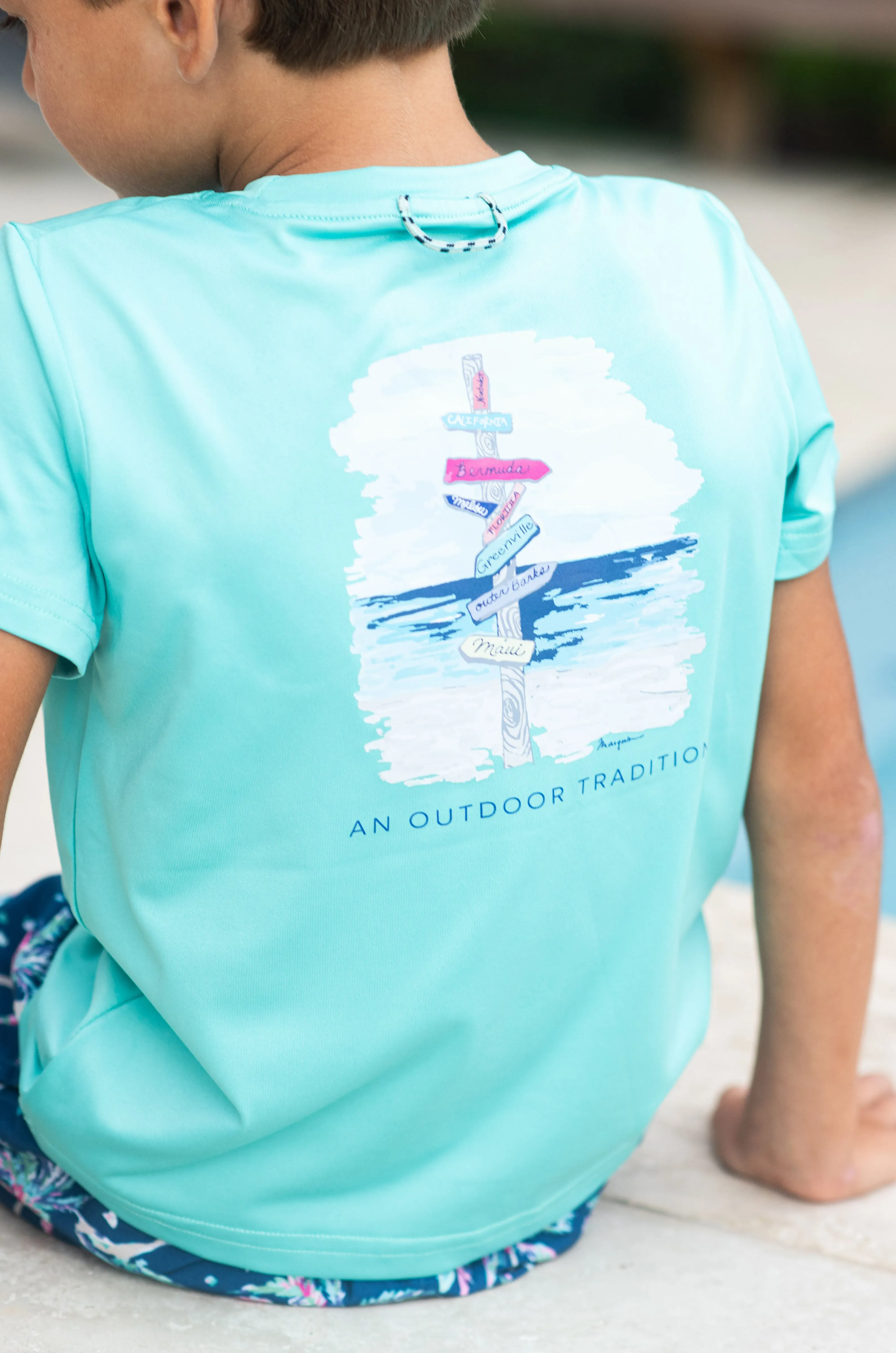 Pro Performance Fishing Tee with Beach Sign Art