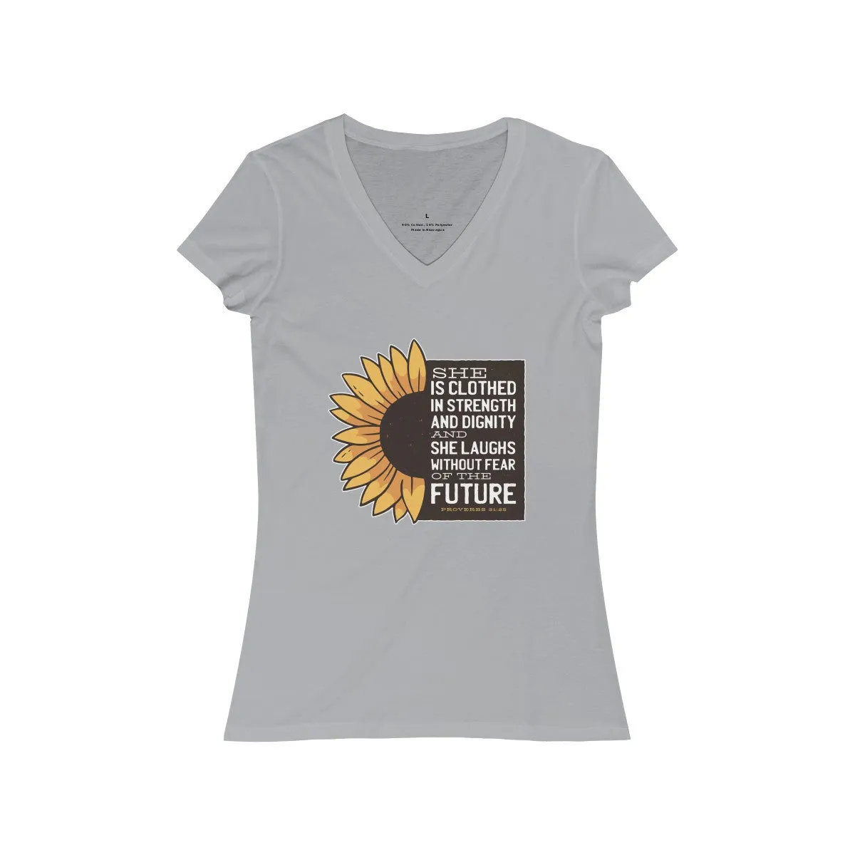 PROVERBS 31:25 <br>women's jersey <br>short sleeve <br>V-neck tee
