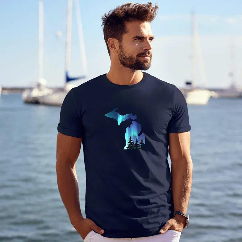"Michigan Northern Lights" Men's Crew T-Shirt