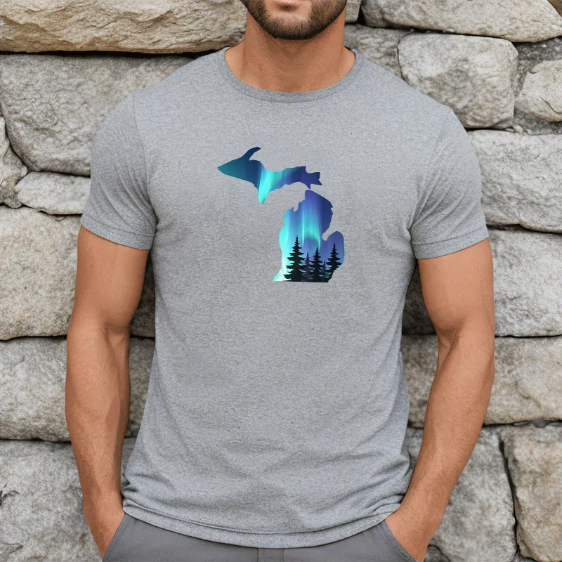 "Michigan Northern Lights" Men's Crew T-Shirt