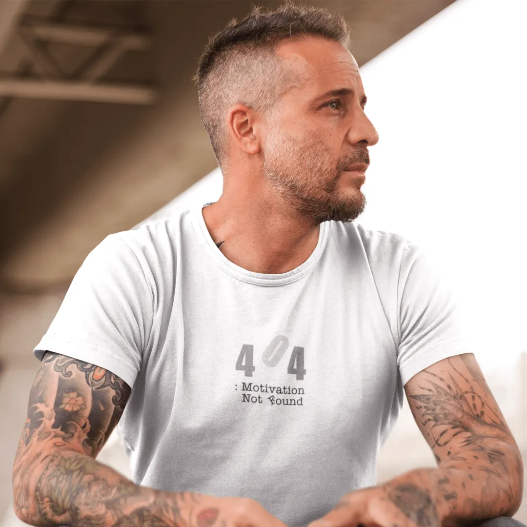 "Motivation Not Found" White T-shirt for Men | Art by Noa Bar Lev