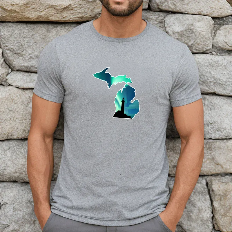 "Northern Lights Lighthouse" Men's Crew T-Shirt