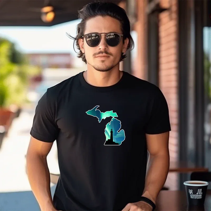 "Northern Lights Lighthouse" Men's Crew T-Shirt