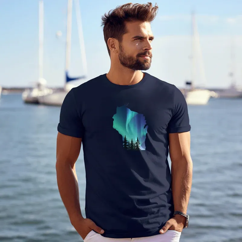 "Wisconsin Northern Lights" Men's Crew T-Shirt