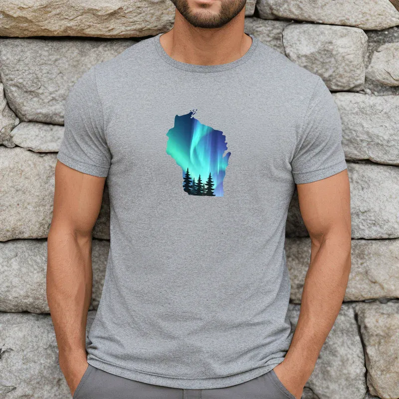 "Wisconsin Northern Lights" Men's Crew T-Shirt