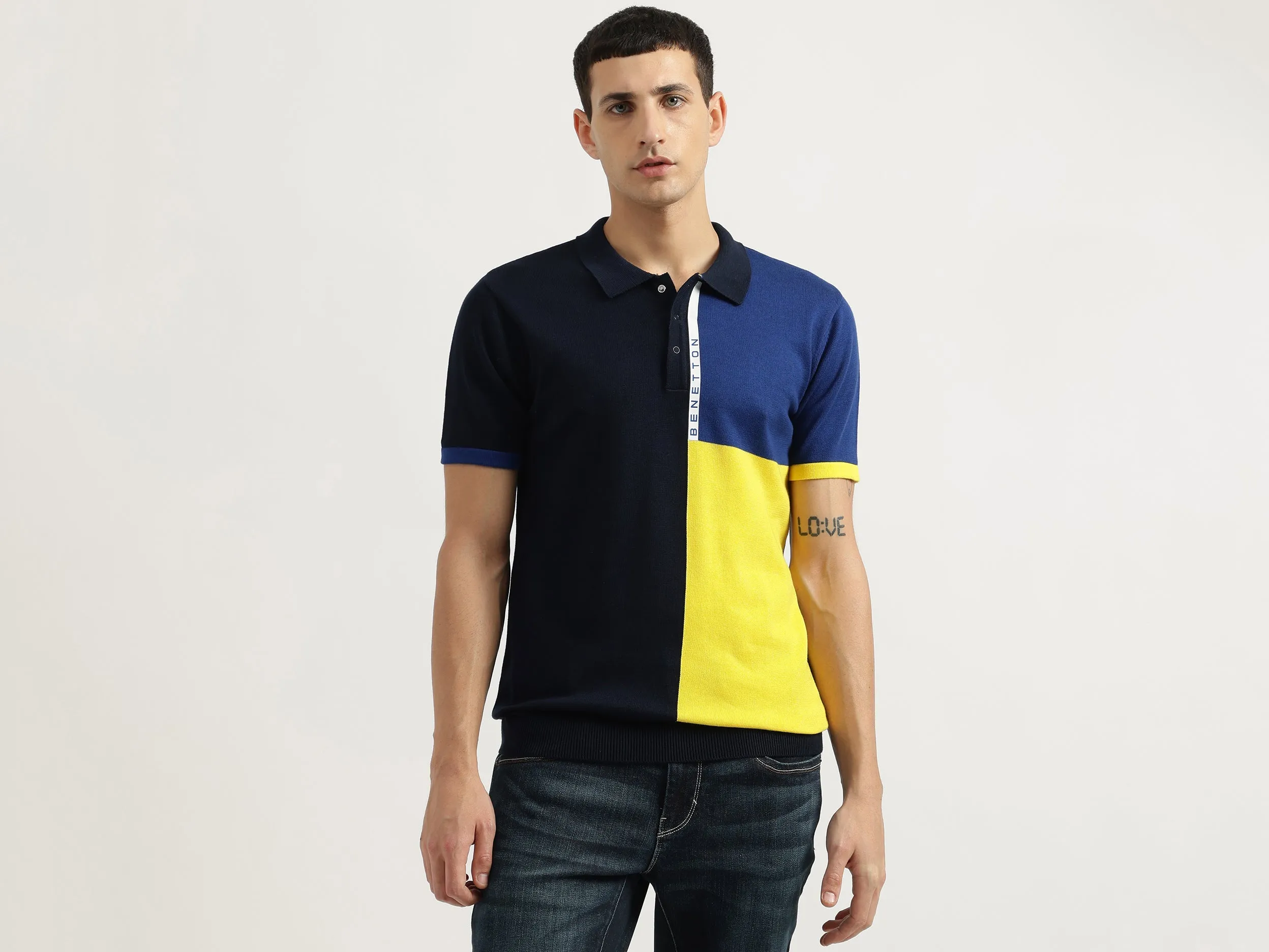 Regular Fit Polo Neck Colorblock Tshirt