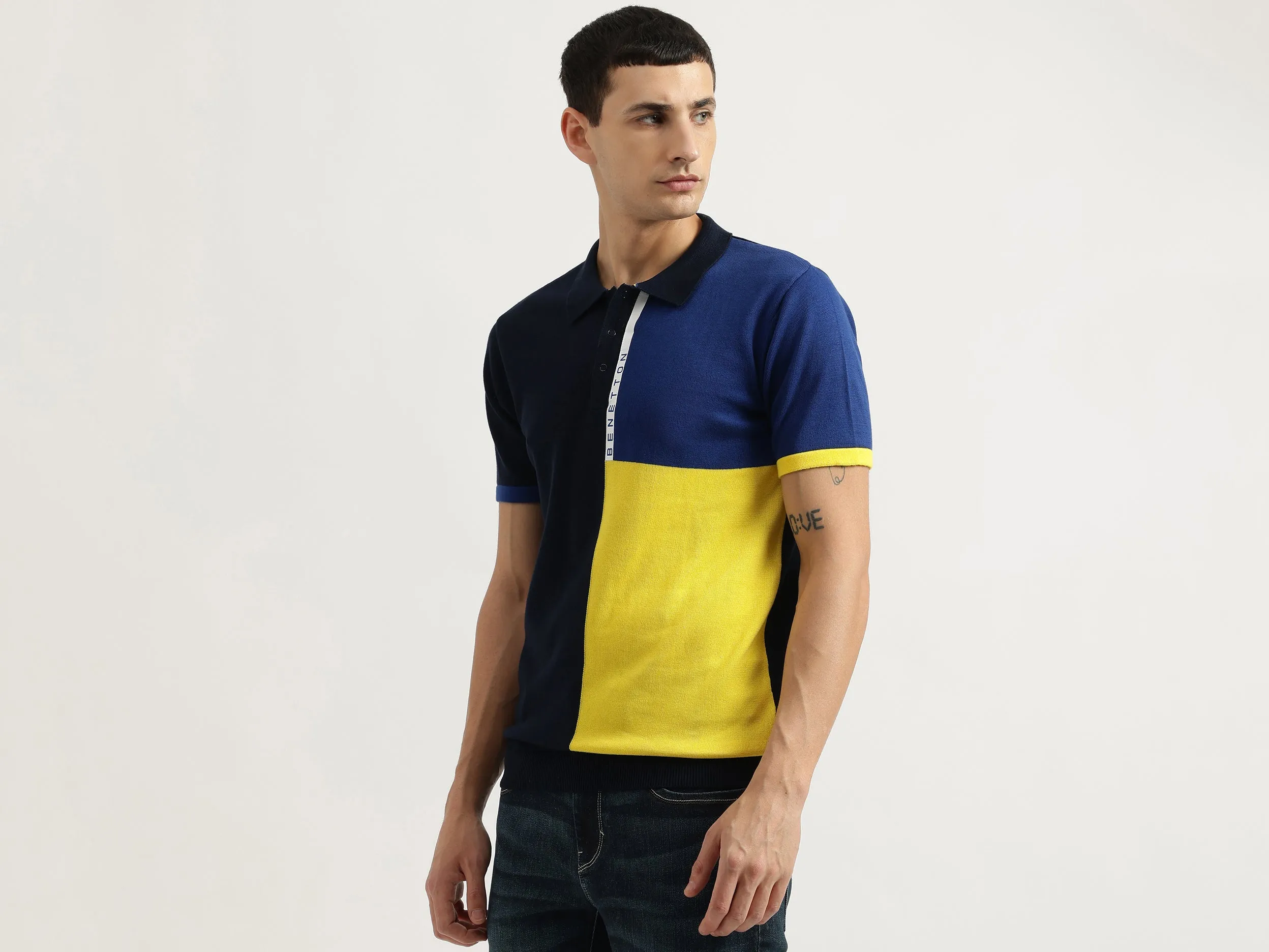 Regular Fit Polo Neck Colorblock Tshirt
