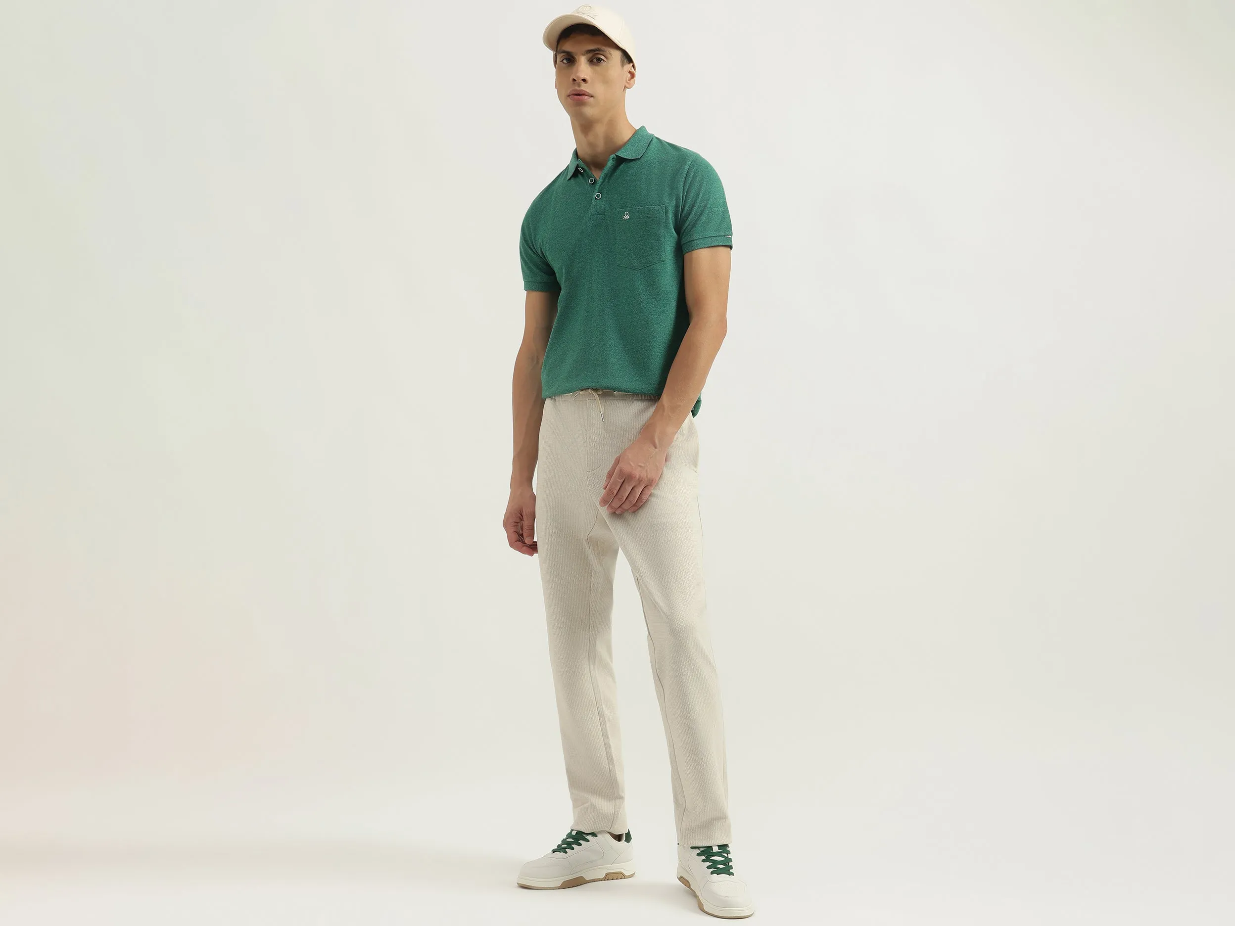 Regular Fit Polo Neck Textured Tshirt