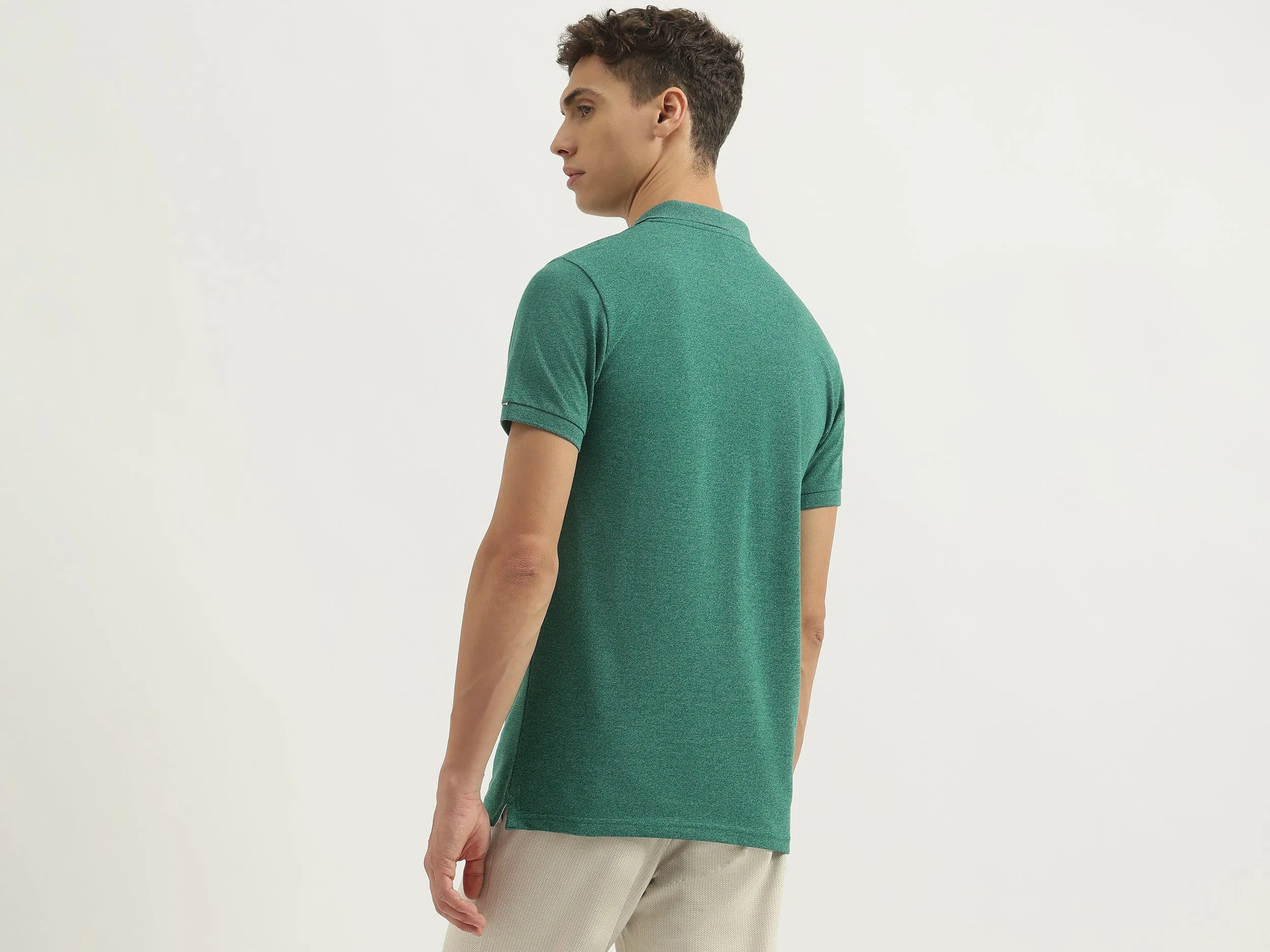 Regular Fit Polo Neck Textured Tshirt