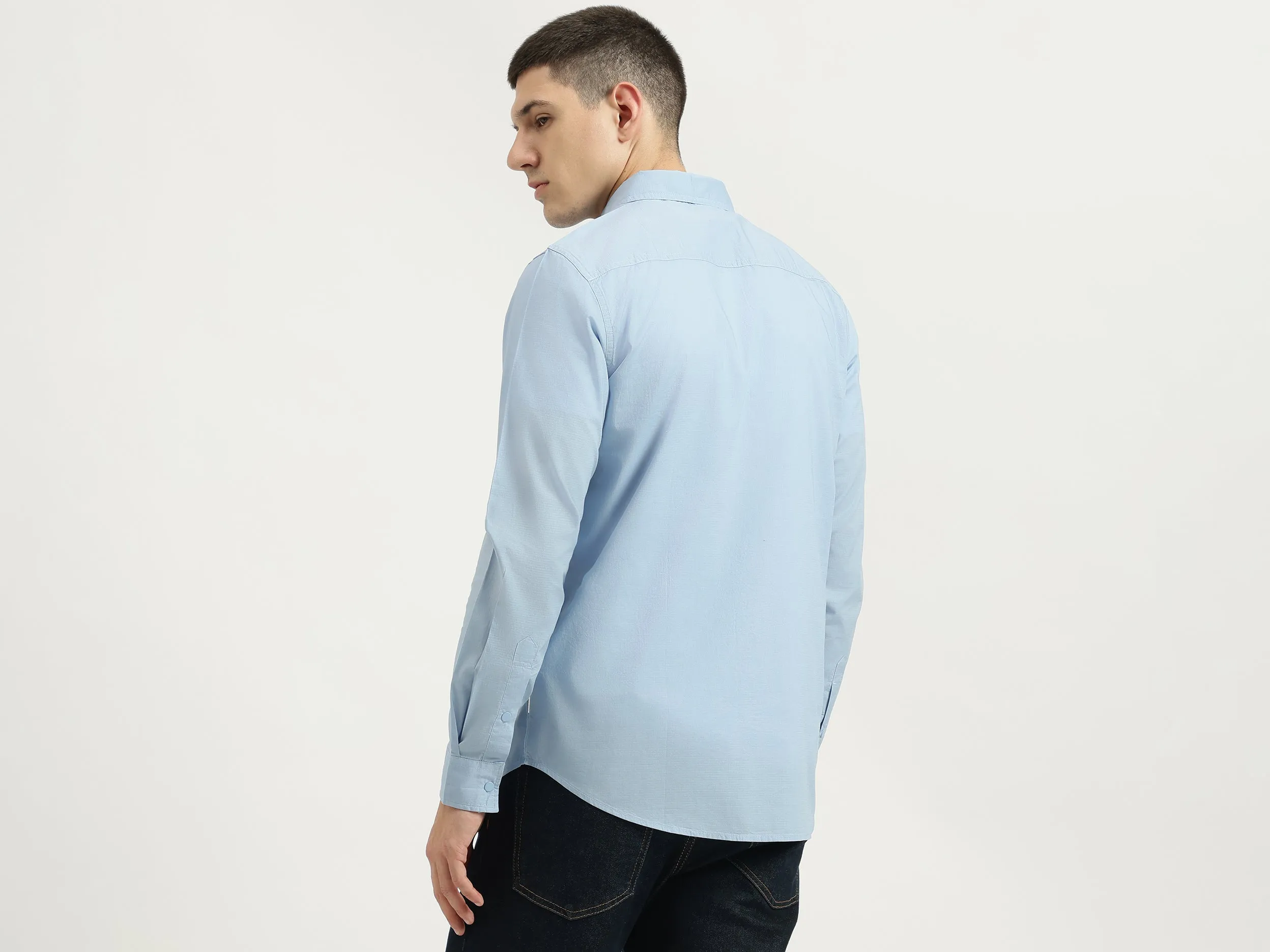 Regular Fit Spread Collar Solid Shirt