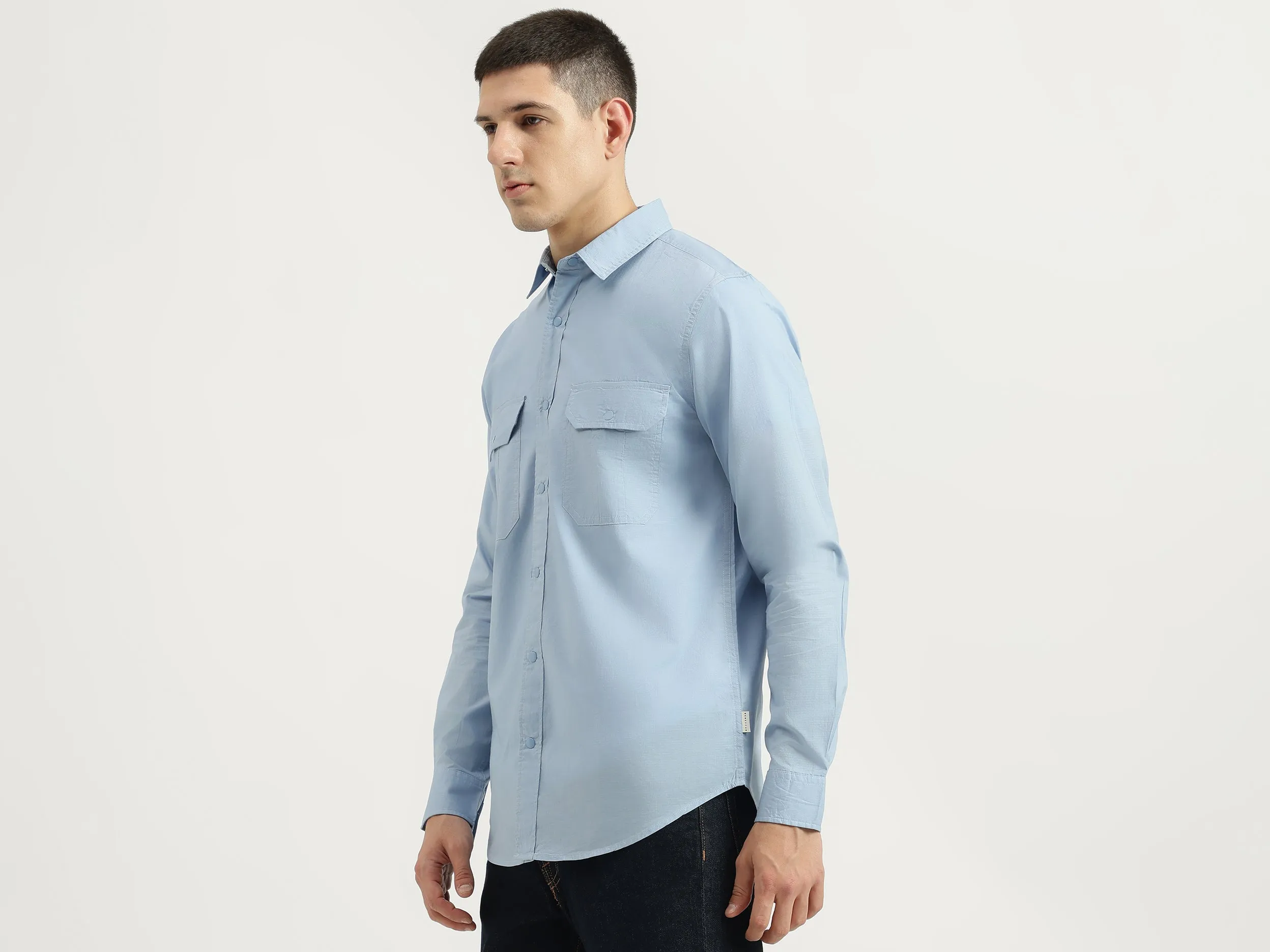 Regular Fit Spread Collar Solid Shirt