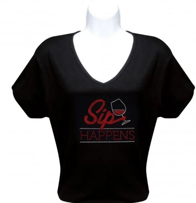 Rhinestone T-Shirt - Sip Happens