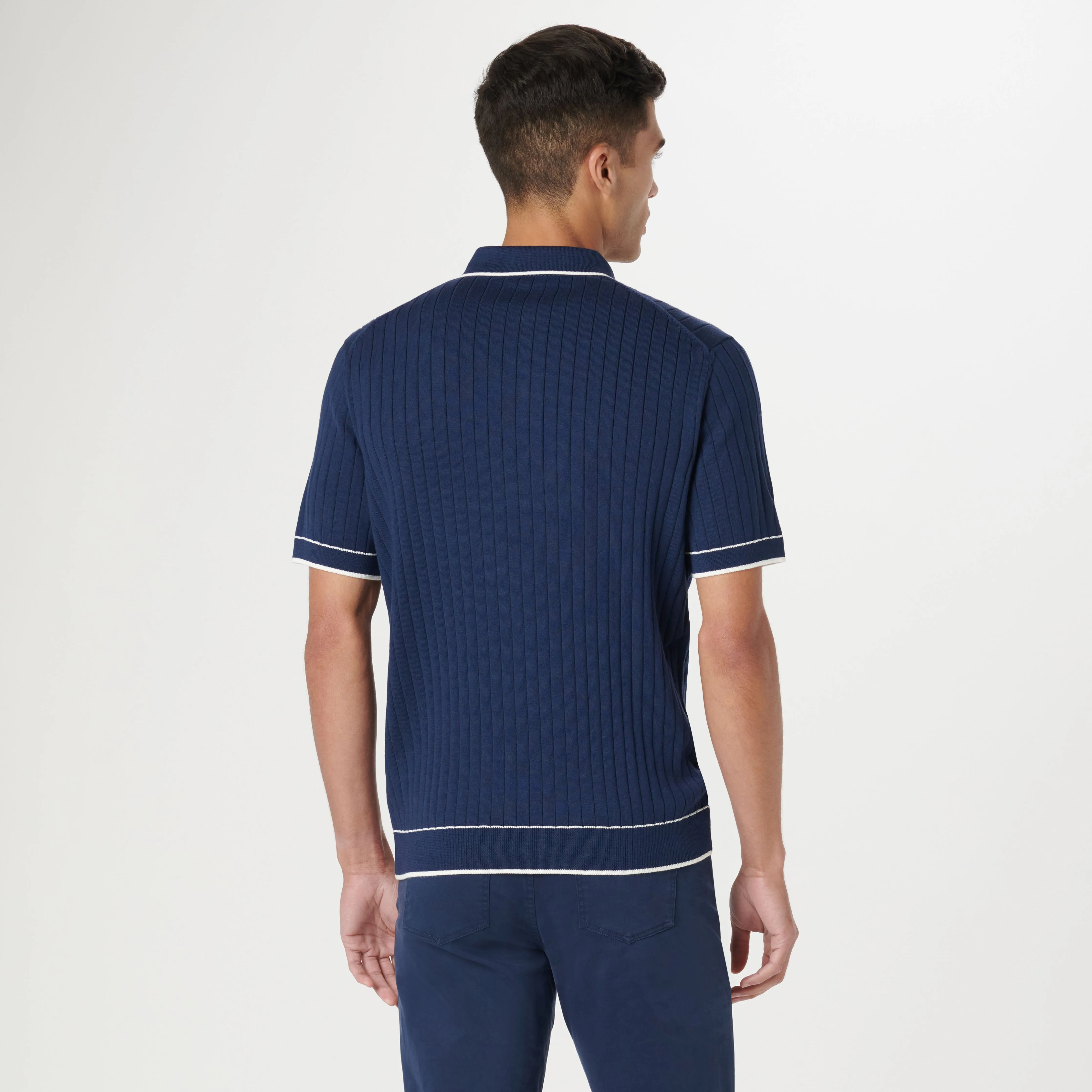 Rib Stitch Short Sleeve Polo Sweater
