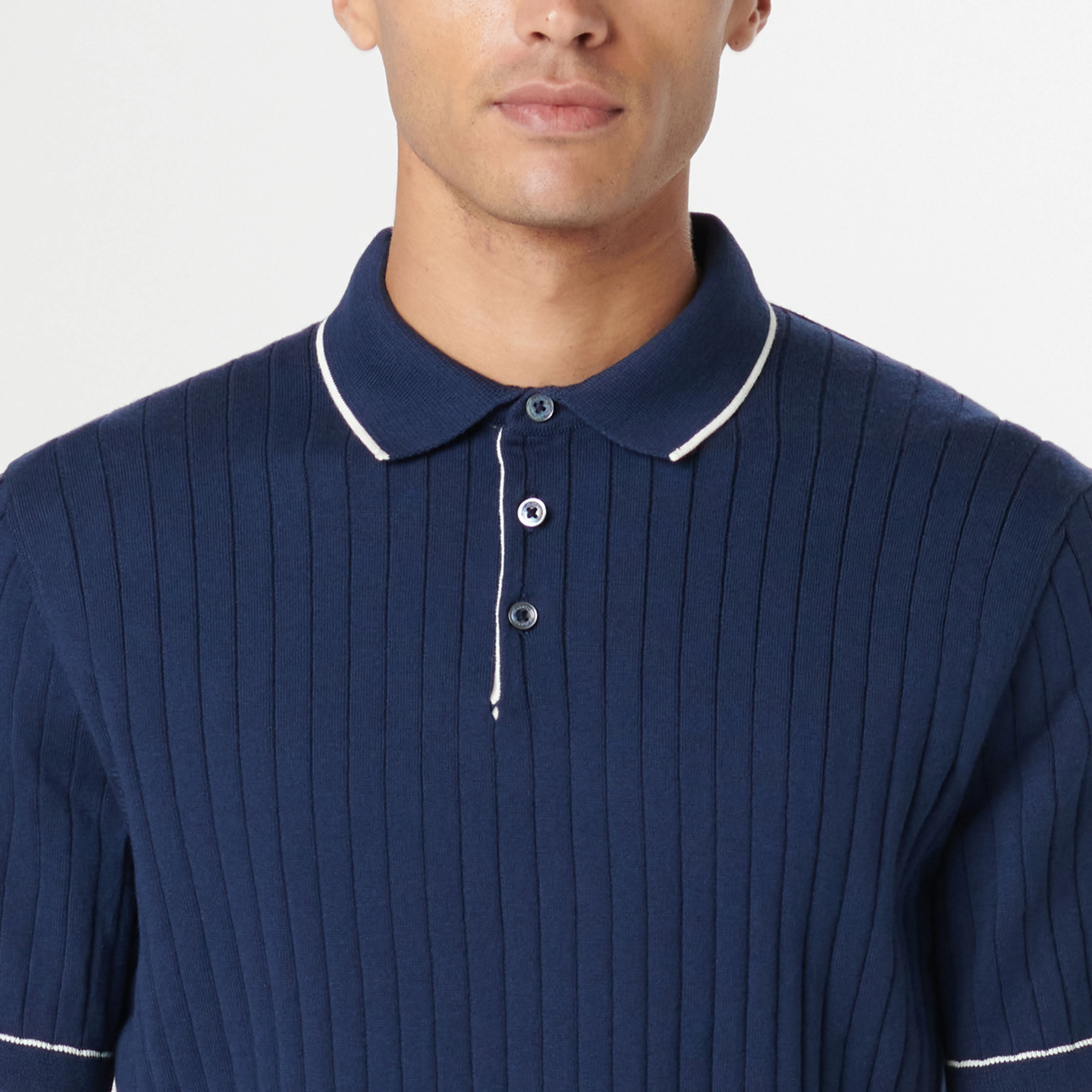 Rib Stitch Short Sleeve Polo Sweater